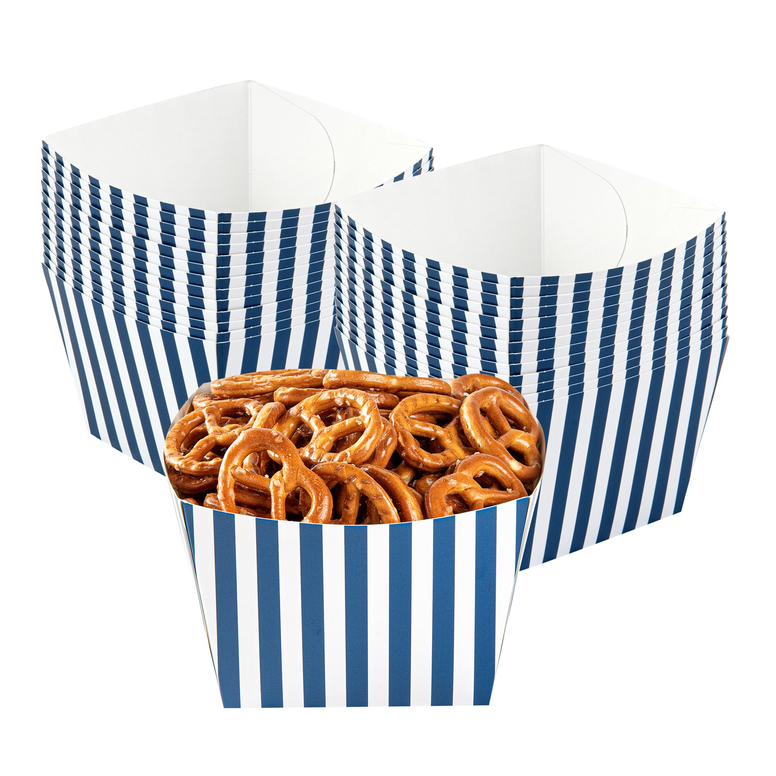 Bio Tek Square Blue and White Stripe Paper Snack Box - 5 1/4" x 5 1/4" x 3 1/4" - 200 count box