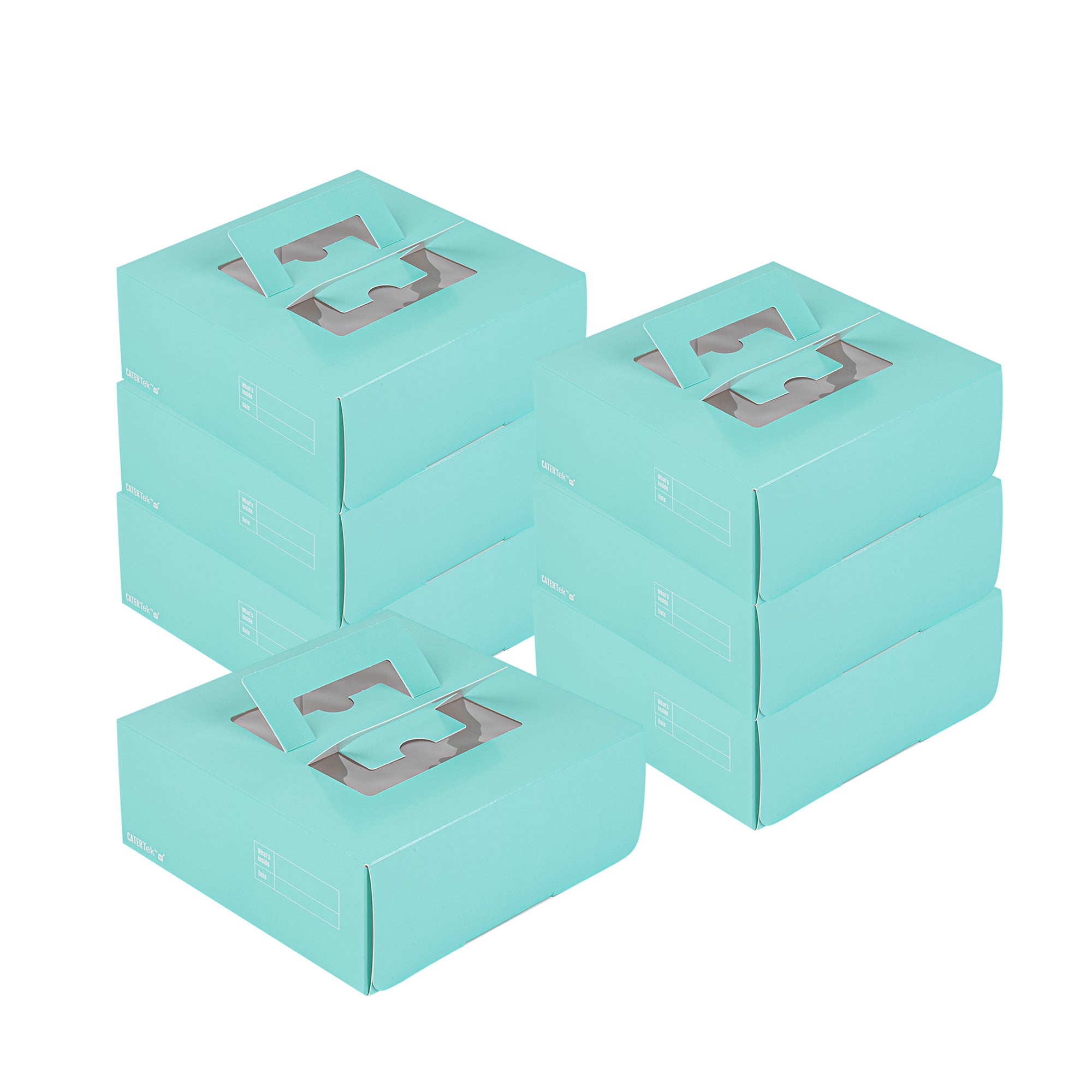 Cater Tek Square Turquoise Paper Cake / Lunch Box - with Pop-Up Handle, Window - 9" x 9" x 3 1/2" - 50 count box