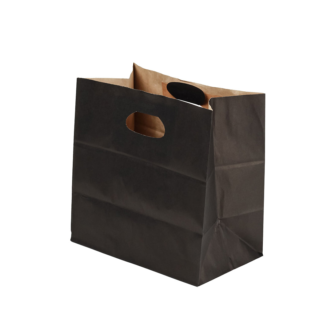 Bag Tek Rectangle Black Paper Take Out Bag - with Handles - 11" x 7" x 11" - 100 count box