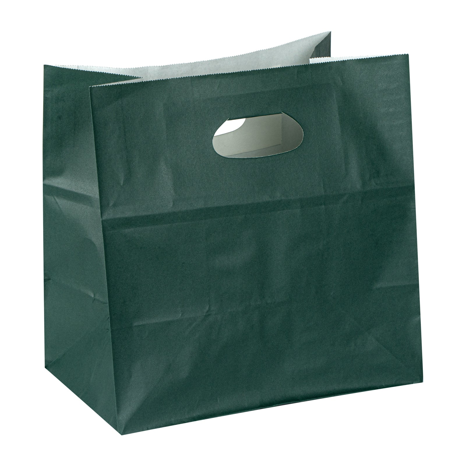 Bag Tek Rectangle Forest Green Paper Take Out Bag - with Handles - 11" x 7" x 11" - 100 count box