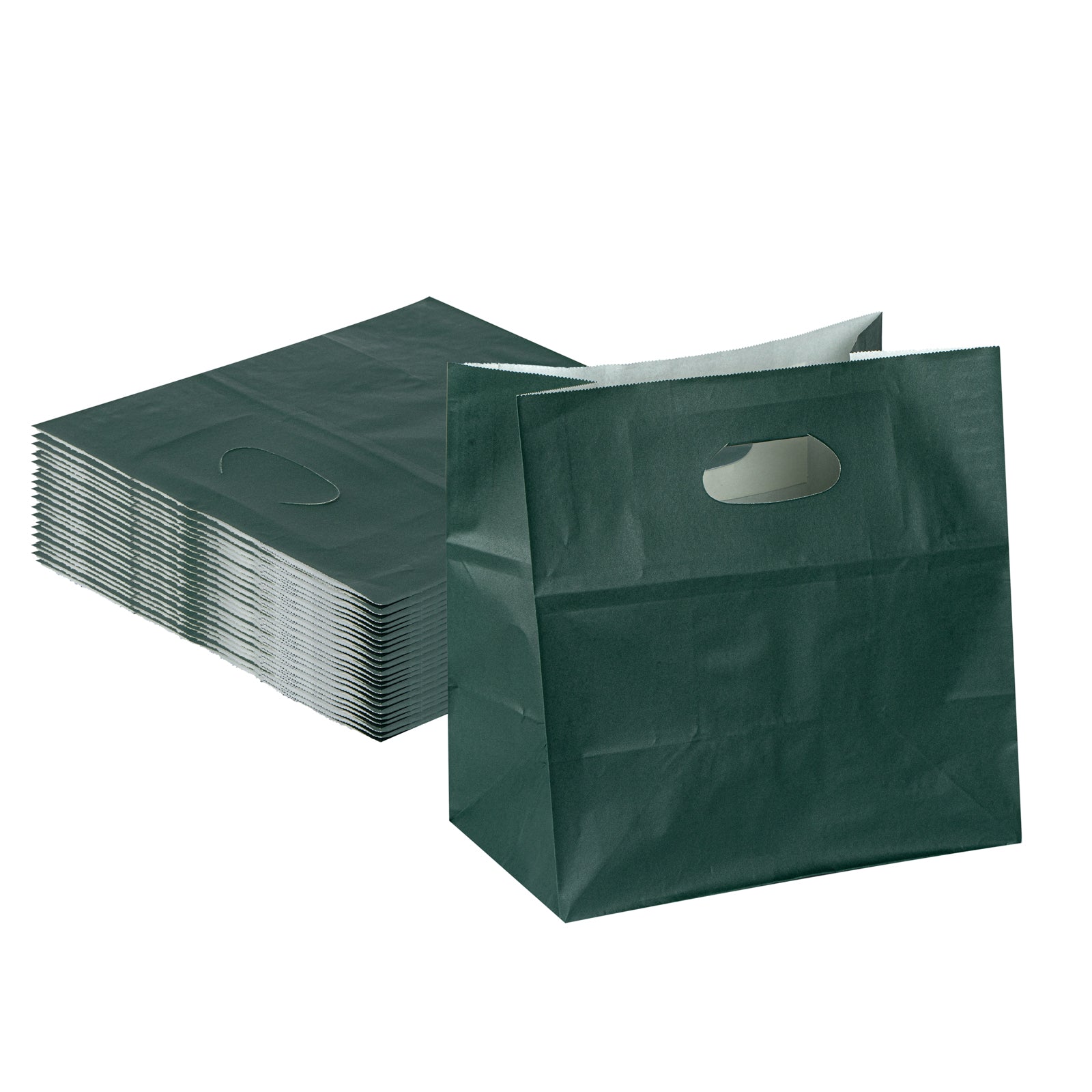 Bag Tek Rectangle Forest Green Paper Take Out Bag - with Handles - 11" x 7" x 11" - 100 count box