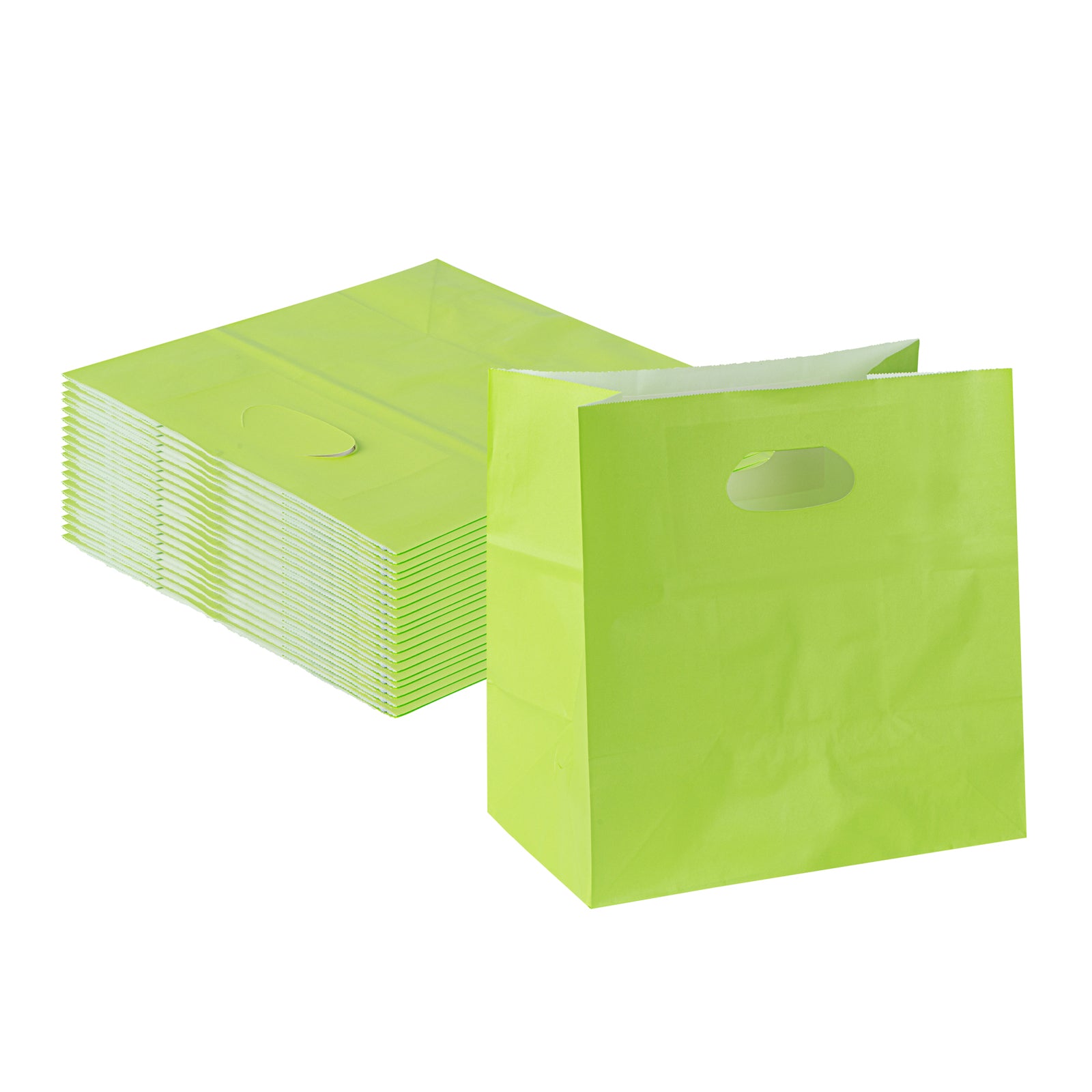 Bag Tek Rectangle Eco Green Paper Take Out Bag - with Handles - 11" x 7" x 11" - 100 count box