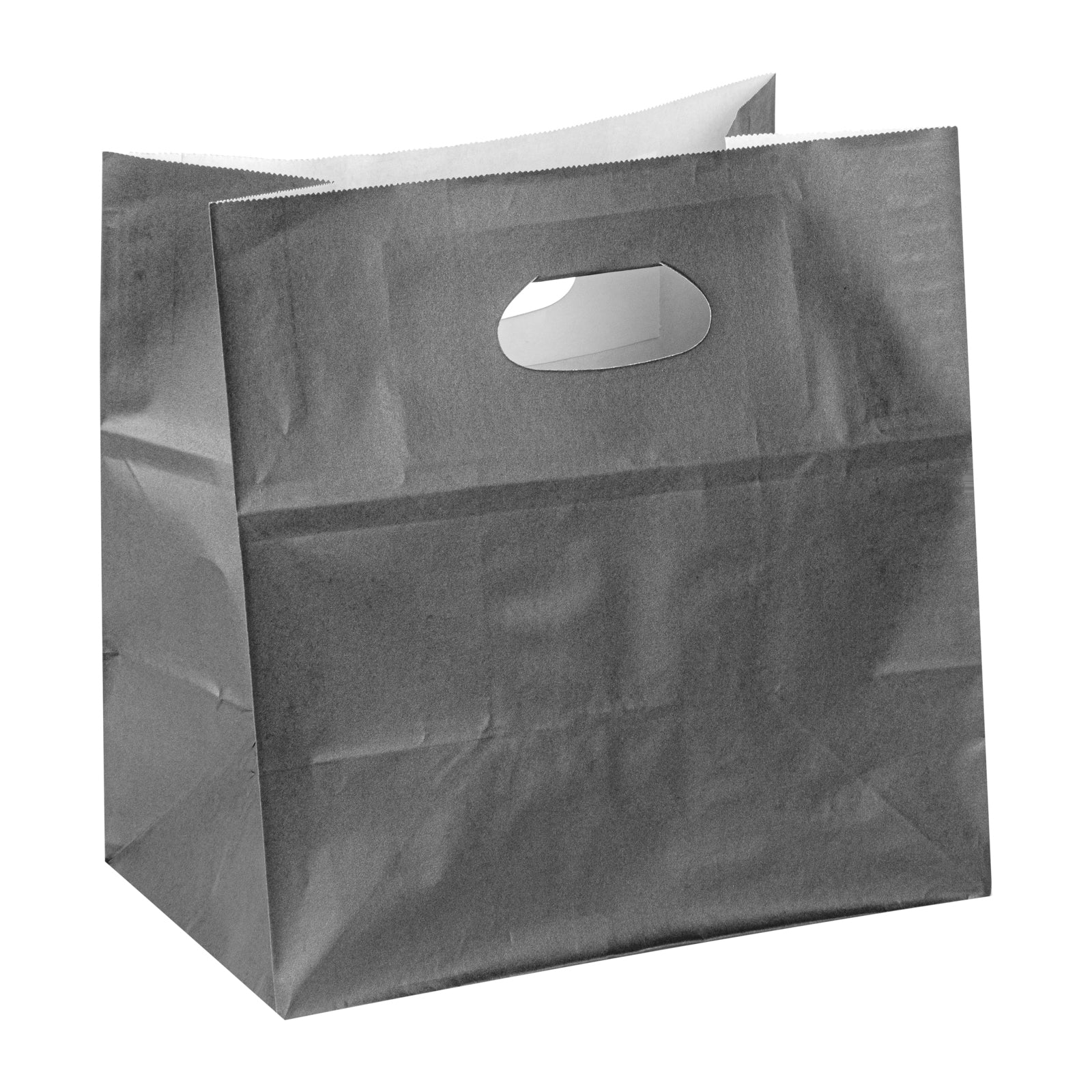 Bag Tek Rectangle Gray Paper Take Out Bag - with Handles - 11" x 7" x 11" - 100 count box