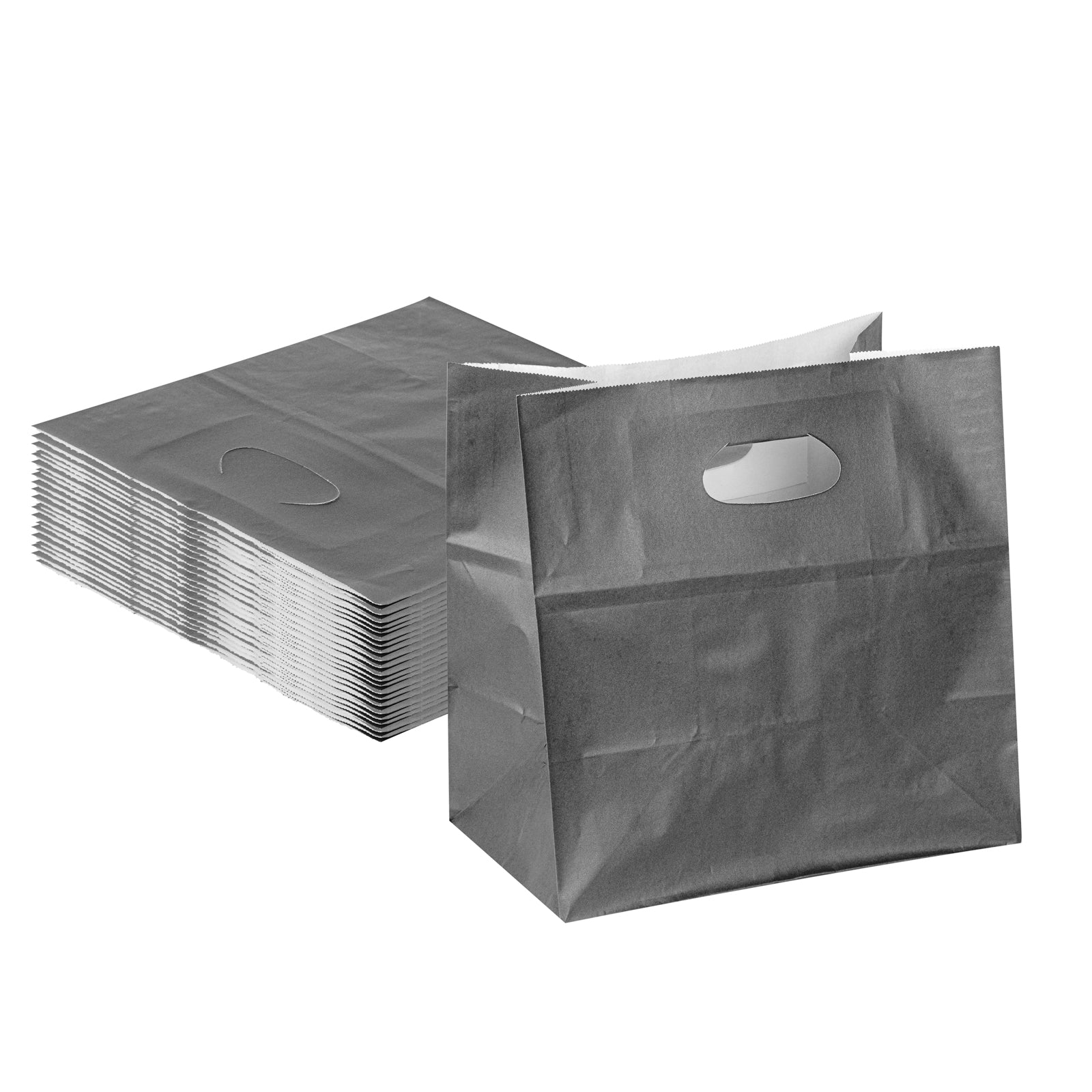 Bag Tek Rectangle Gray Paper Take Out Bag - with Handles - 11" x 7" x 11" - 100 count box