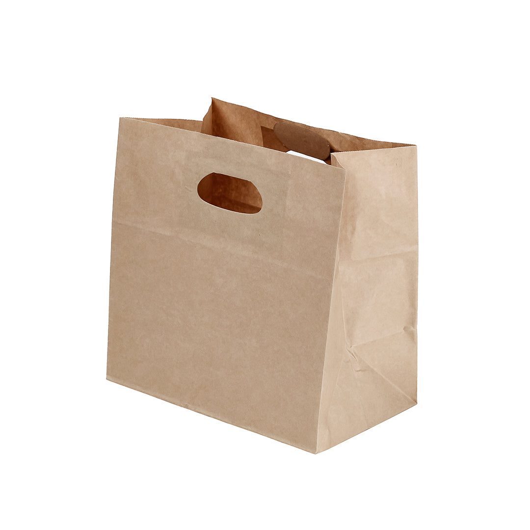 Bag Tek Rectangle Kraft Paper Take Out Bag - with Handles - 11" x 7" x 11" - 100 count box