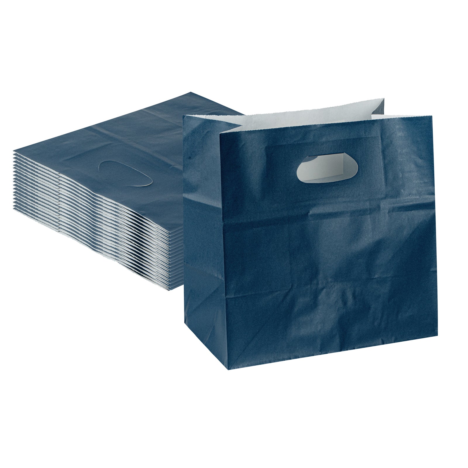 Bag Tek Rectangle Midnight Blue Paper Take Out Bag - with Handles - 11" x 7" x 11" - 100 count box