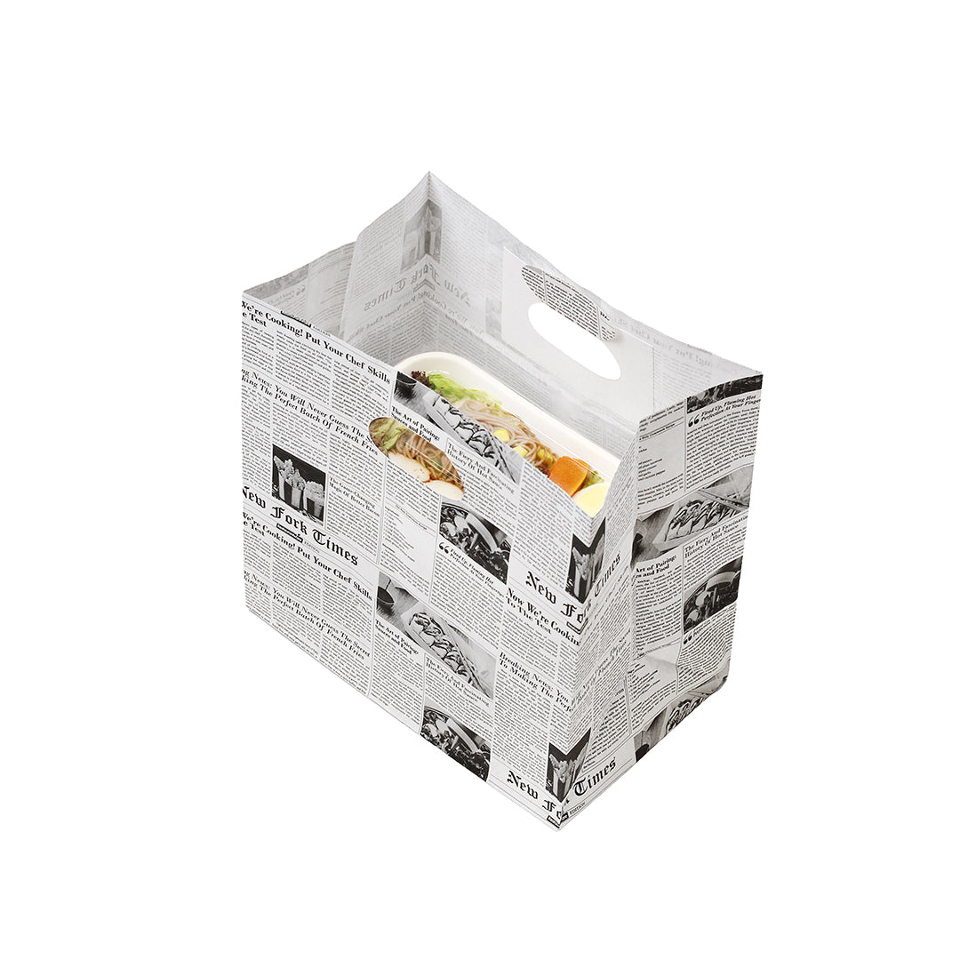 Bag Tek Rectangle Newsprint Paper Take Out Bag - with Handles - 11" x 7" x 11" - 100 count box