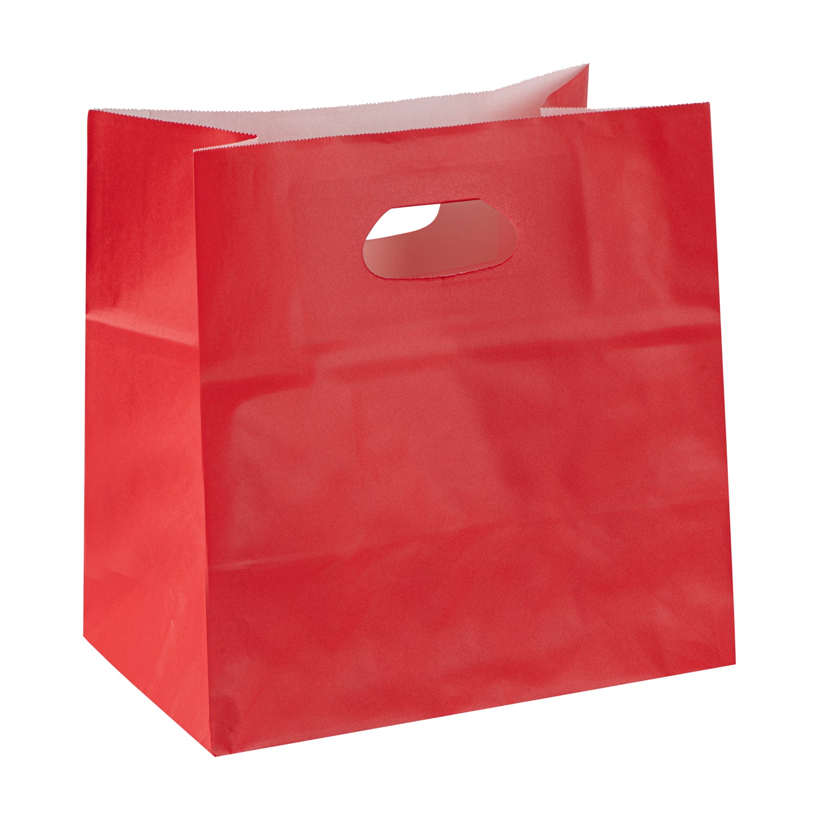 Bag Tek Rectangle Red Paper Take Out Bag - with Handles - 11" x 7" x 11" - 100 count box