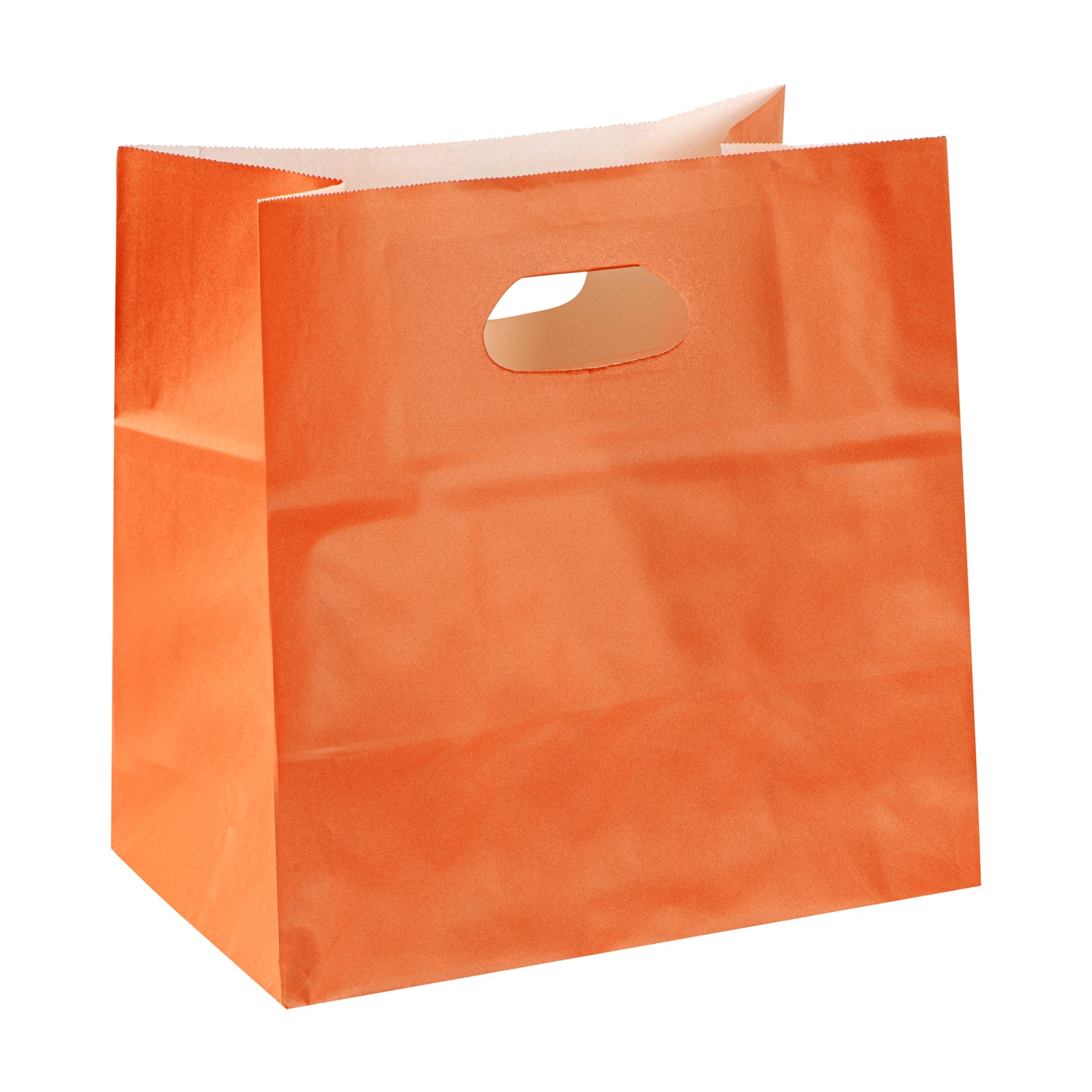 Bag Tek Rectangle Tangerine Orange Paper Take Out Bag - with Handles - 11" x 7" x 11" - 100 count box