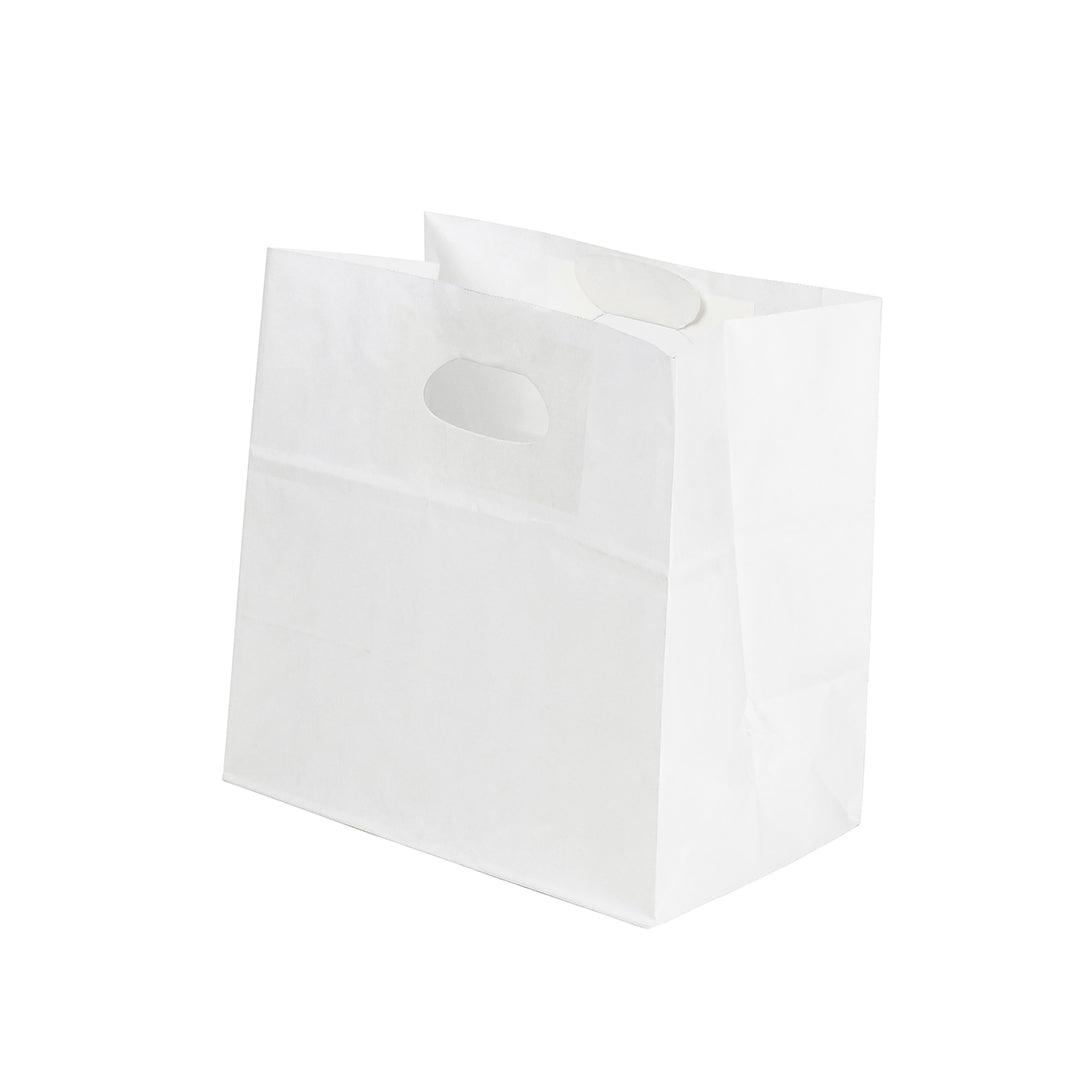 Bag Tek Rectangle White Paper Take Out Bag - with Handles - 11" x 7" x 11" - 100 count box