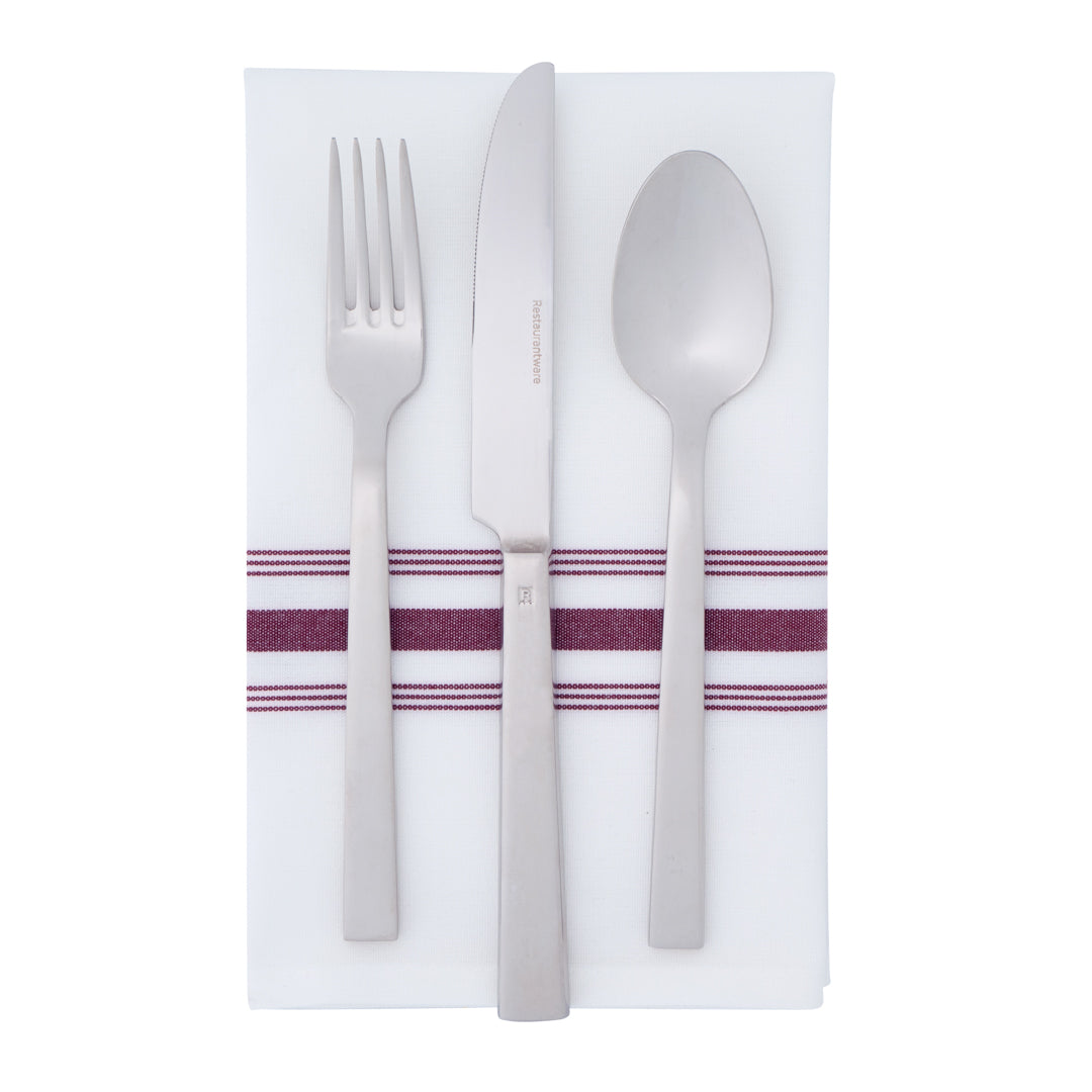 Luxenap White Woven Cloth Bistro Napkin - Burgundy Stripe - 18 1/2" x 22 3/4" - 10 count box