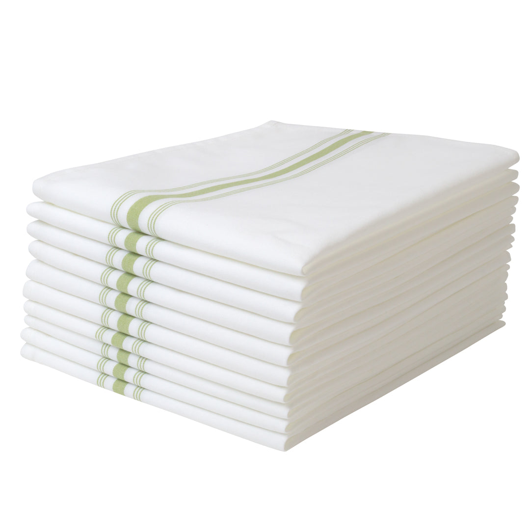 Luxenap White Woven Cloth Bistro Napkin - Lime Green Stripe - 18 1/2" x 22 3/4" - 10 count box