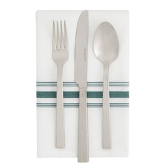 Luxenap White Woven Cloth Bistro Napkin - Green Stripe - 18 1/2