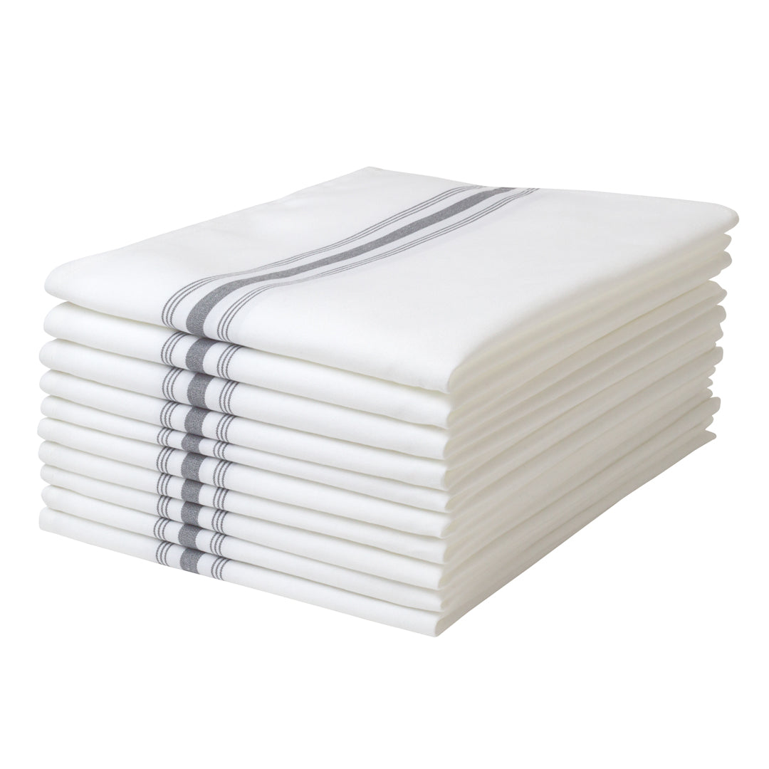 Luxenap White Woven Cloth Bistro Napkin - Gray Stripe - 18 1/2" x 22 3/4" - 10 count box