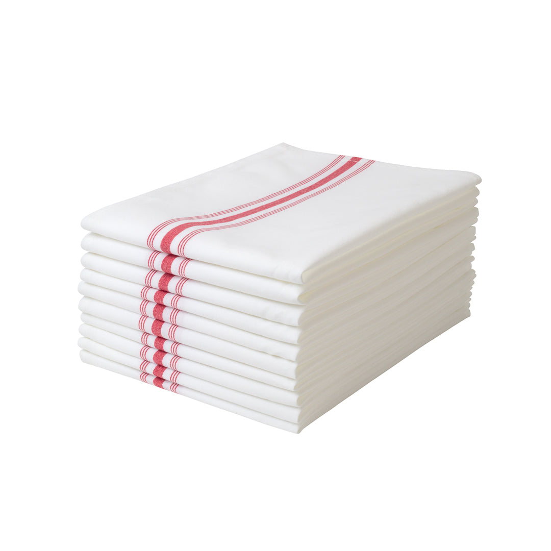 Luxenap White Woven Cloth Bistro Napkin - Red Stripe - 18 1/2" x 22 3/4" - 10 count box