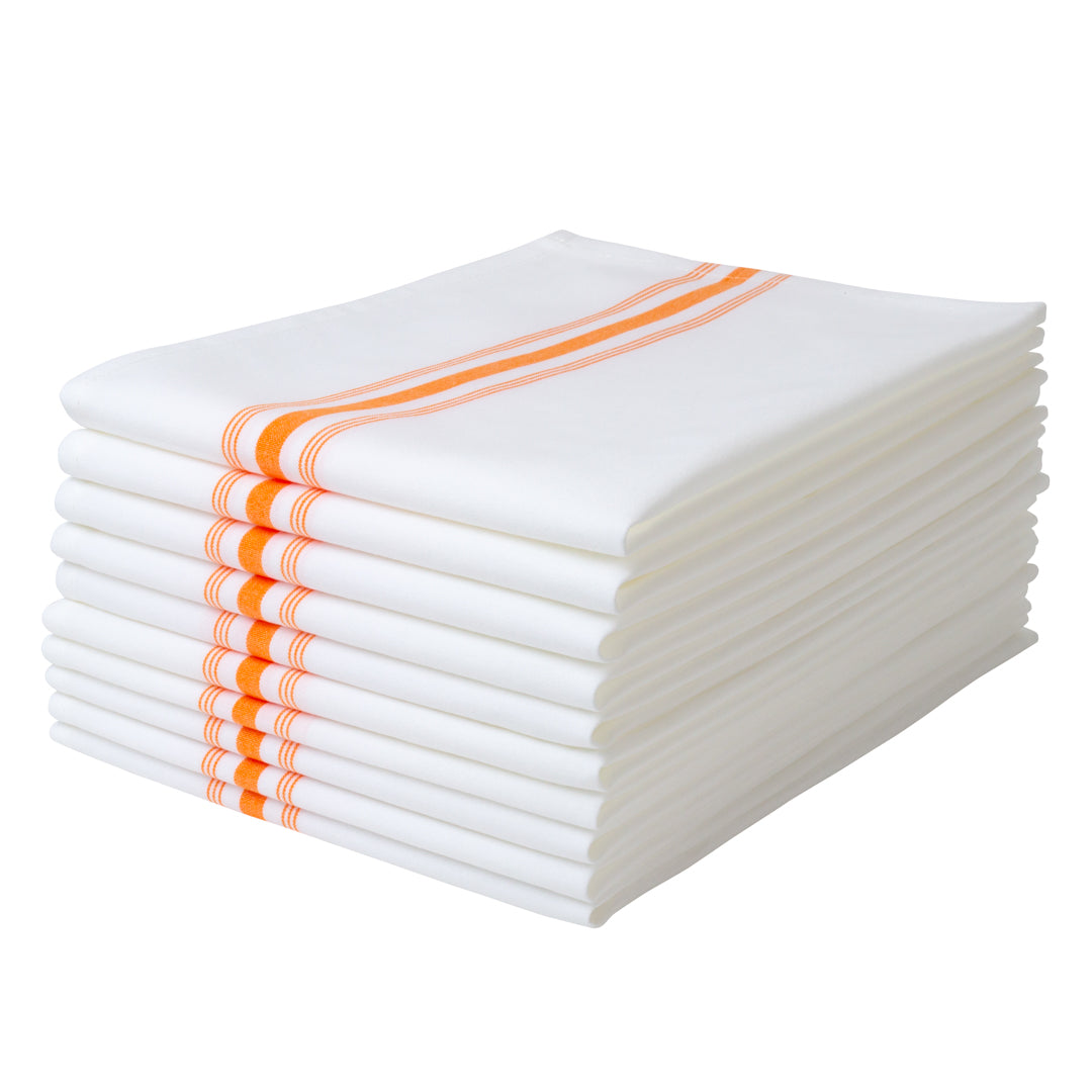 Luxenap White Woven Cloth Bistro Napkin - Orange Stripe - 18 1/2" x 22 3/4" - 10 count box