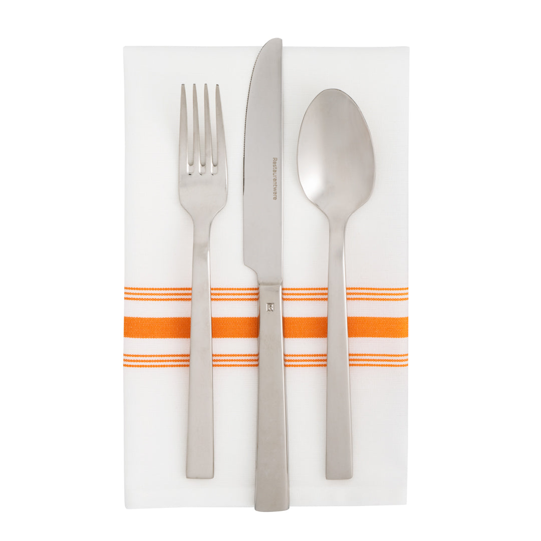 Luxenap White Woven Cloth Bistro Napkin - Orange Stripe - 18 1/2" x 22 3/4" - 10 count box