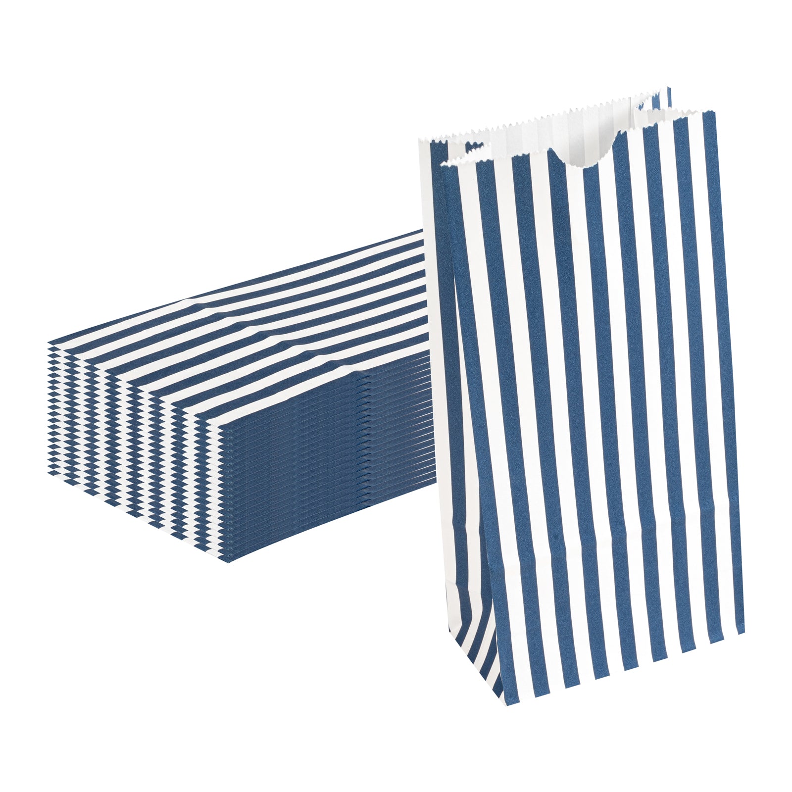 Bag Tek Blue and White Stripe Paper Bag - 2 lb - 4 1/4" x 2 1/4" x 8 1/2" - 100 count box