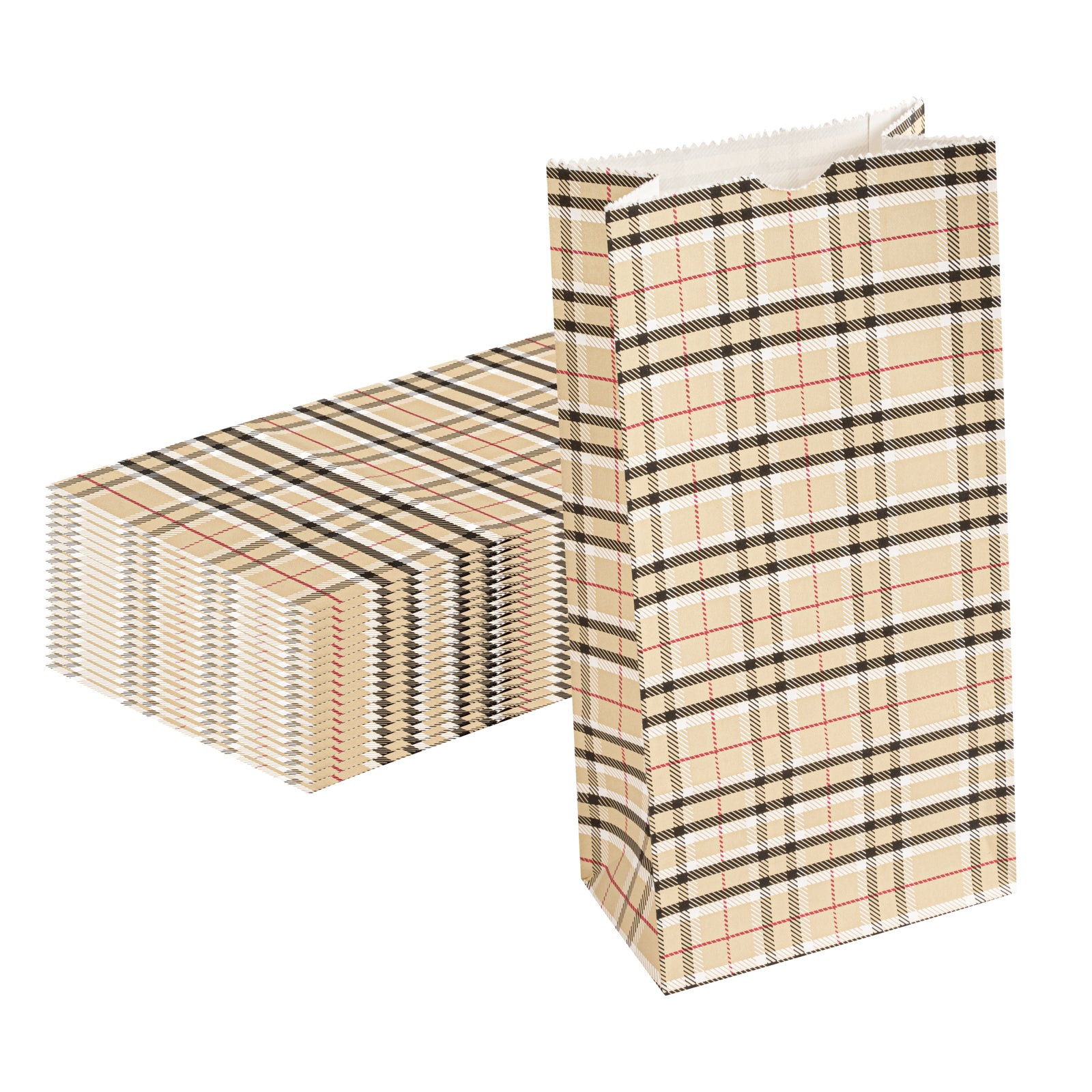 Bag Tek Plaid Paper Bag - 2 lb - 4 1/4" x 2 1/4" x 8 1/2" - 100 count box