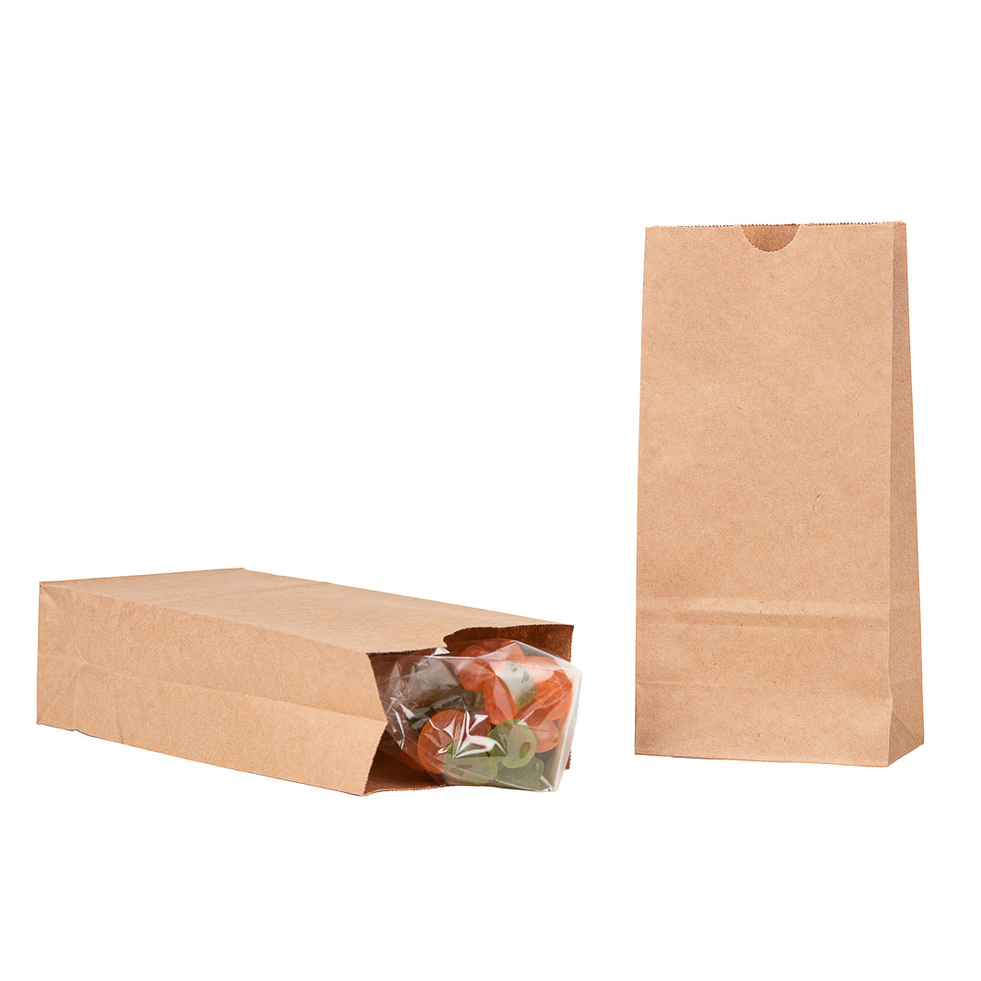 Bag Tek Kraft Paper Bag - 2 lb - 4 1/4" x 2 1/4" x 8 1/2" - 100 count box