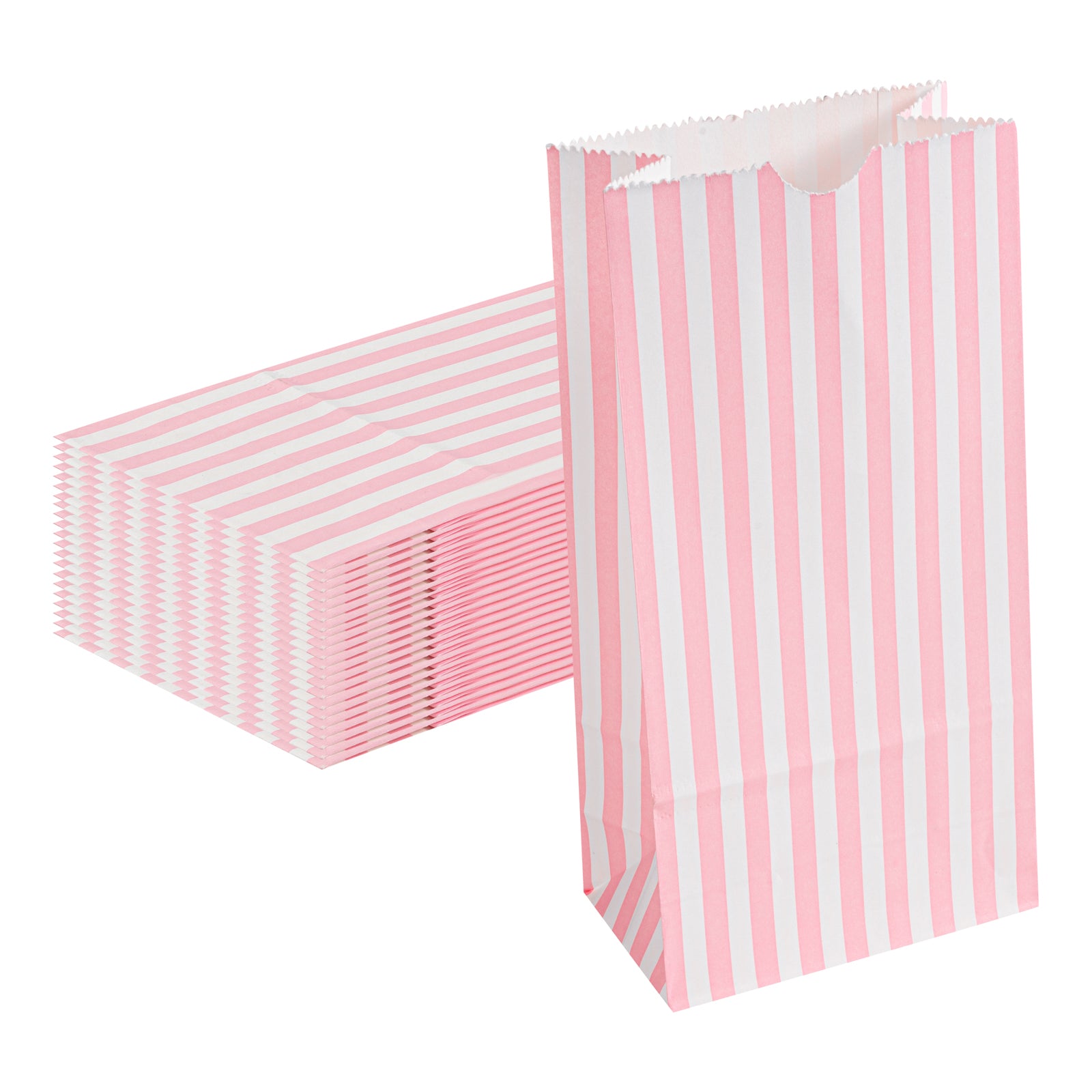 Bag Tek Pink and White Stripe Paper Bag - 2 lb - 4 1/4" x 2 1/4" x 8 1/2" - 100 count box