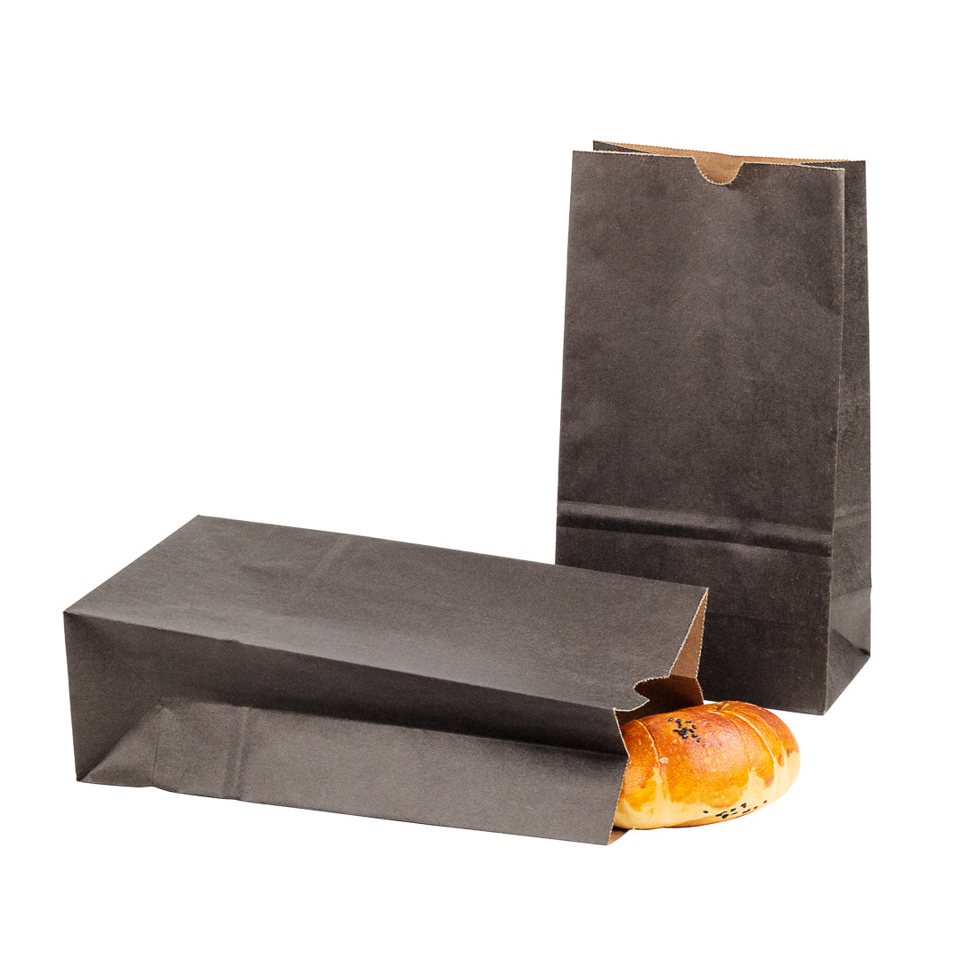 Bag Tek Black Paper Bag - 6 lb - 6" x 3 1/2" x 10 3/4" - 100 count box