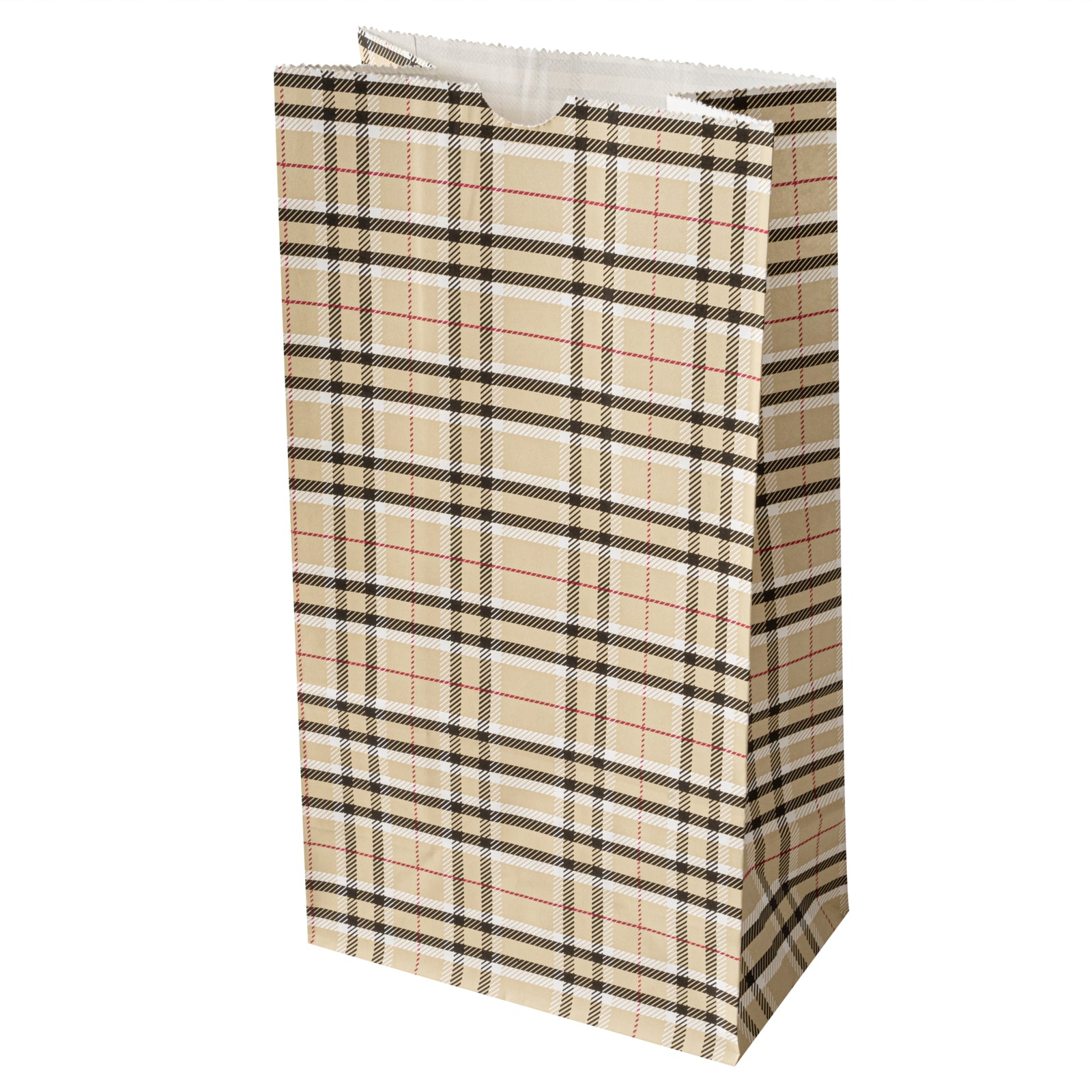 Bag Tek Plaid Paper Bag - 6 lb - 6" x 3 1/2" x 10 3/4" - 100 count box