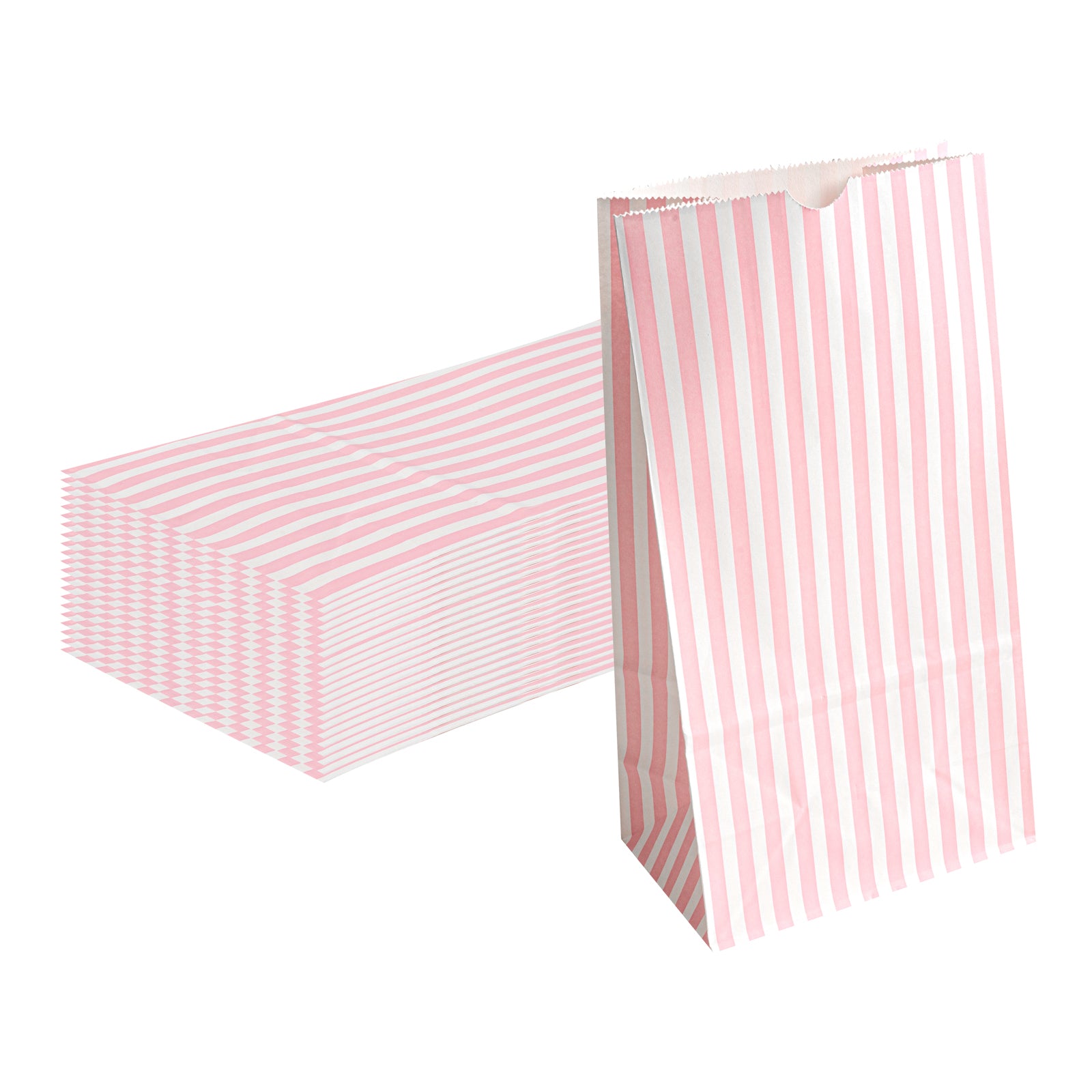 Bag Tek Pink and White Stripe Paper Bag - 6 lb - 6" x 3 1/2" x 10 3/4" - 100 count box