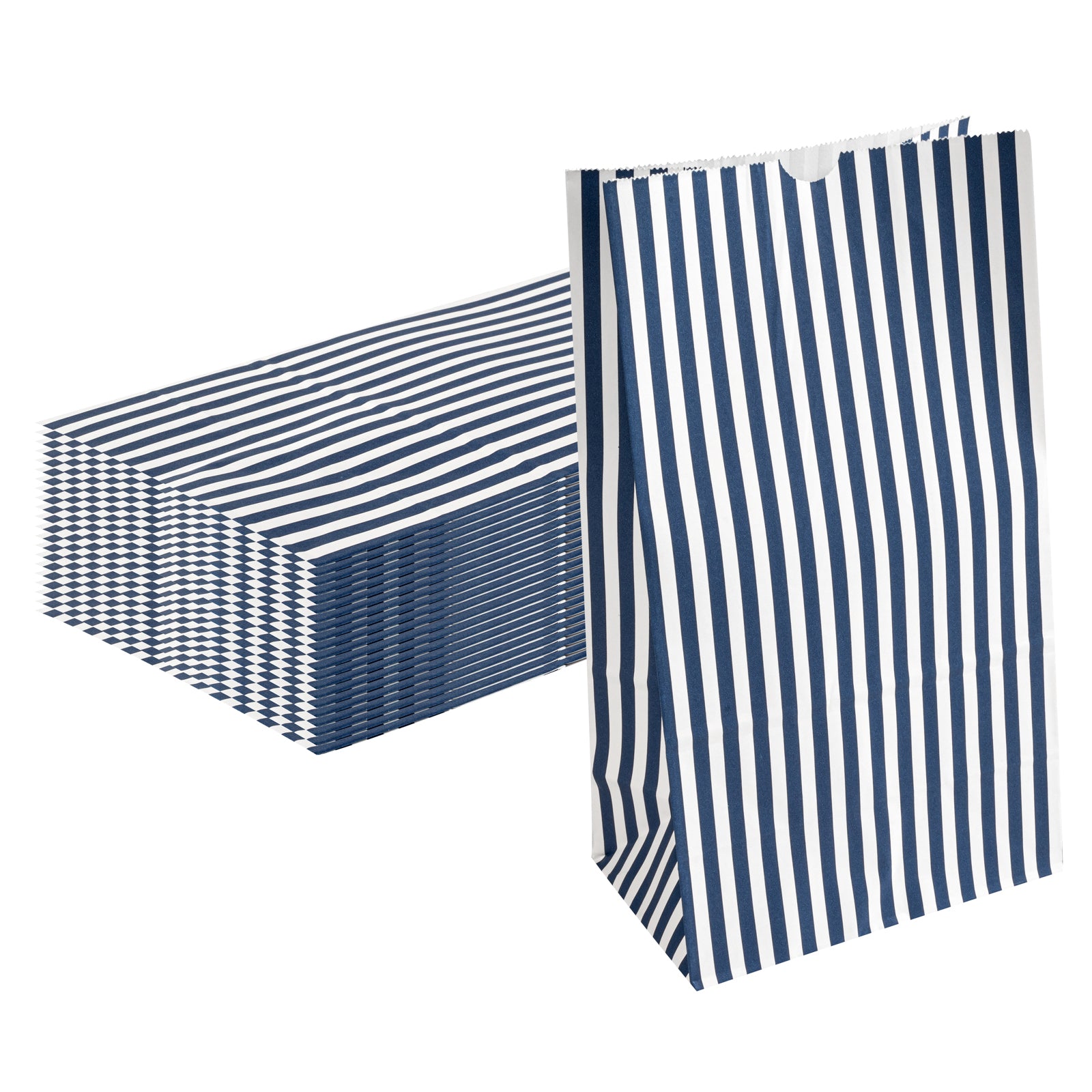 Bag Tek Blue and White Stripe Paper Bag - 12 lb - 7" x 4 1/4" x 12 1/2" - 100 count box