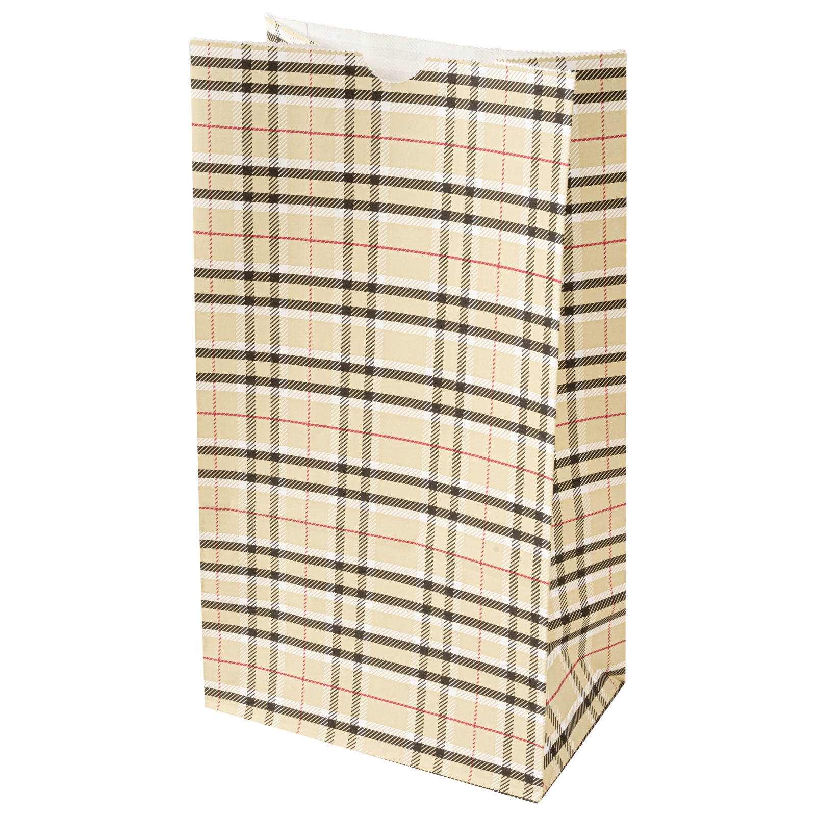 Bag Tek Plaid Paper Bag - 12 lb - 7" x 4 1/4" x 12 1/2" - 100 count box