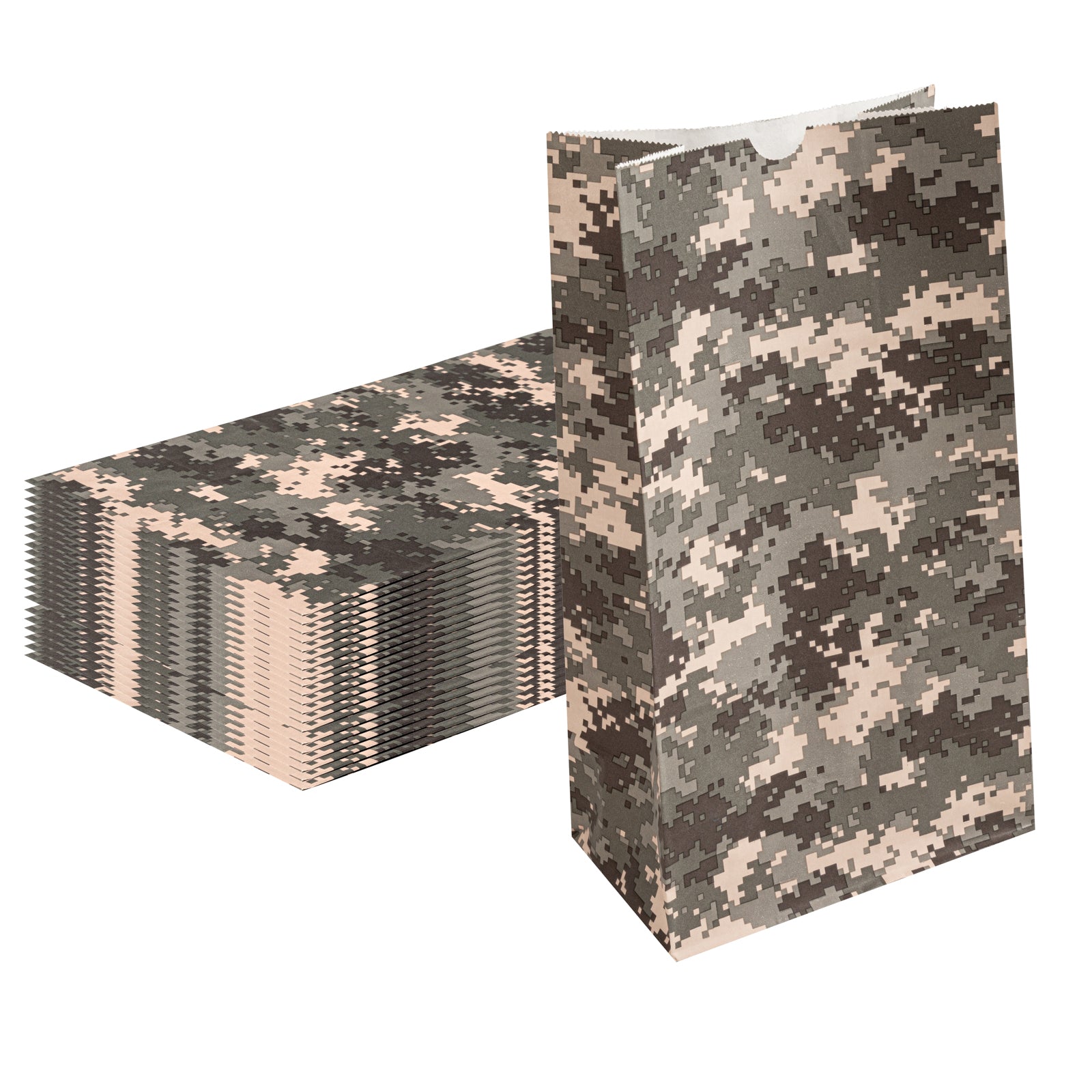 Bag Tek Camouflage Paper Bag - 12 lb - 7" x 4 1/4" x 12 1/2" - 100 count box