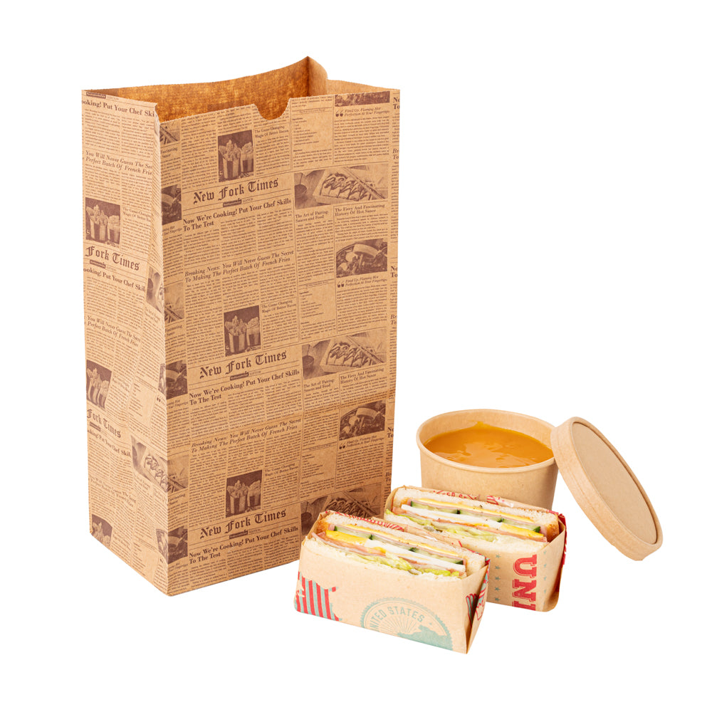 Bag Tek Kraft Newsprint Paper Bag - 12 lb - 7" x 4 1/4" x 12 1/2" - 100 count box