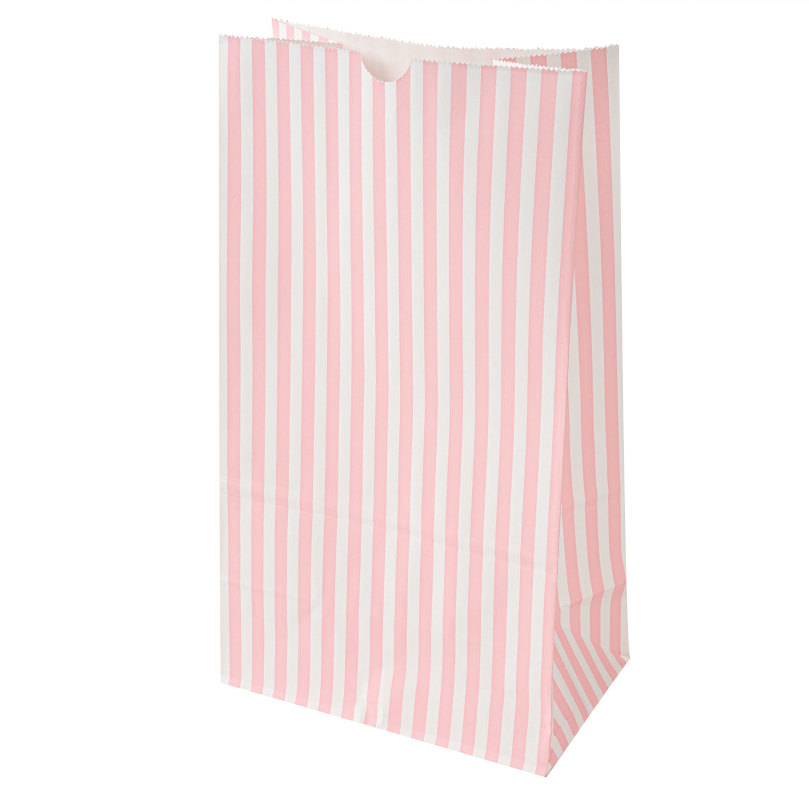 Bag Tek Pink and White Stripe Paper Bag - 12 lb - 7" x 4 1/4" x 12 1/2" - 100 count box