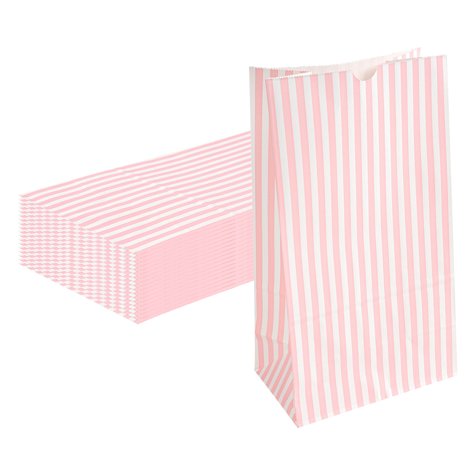 Bag Tek Pink and White Stripe Paper Bag - 12 lb - 7" x 4 1/4" x 12 1/2" - 100 count box