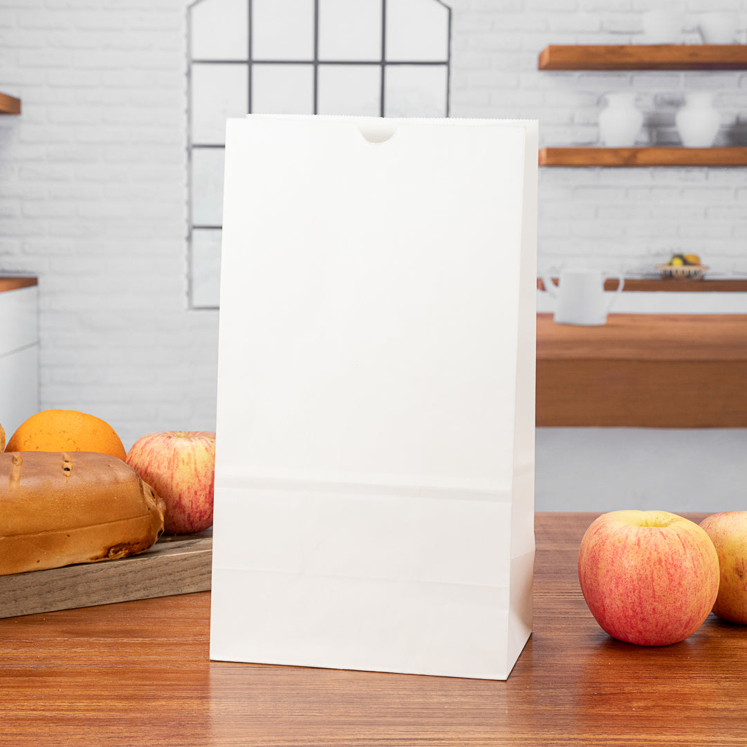 Bag Tek White Paper Bag - 12 lb - 7" x 4 1/4" x 12 1/2" - 100 count box