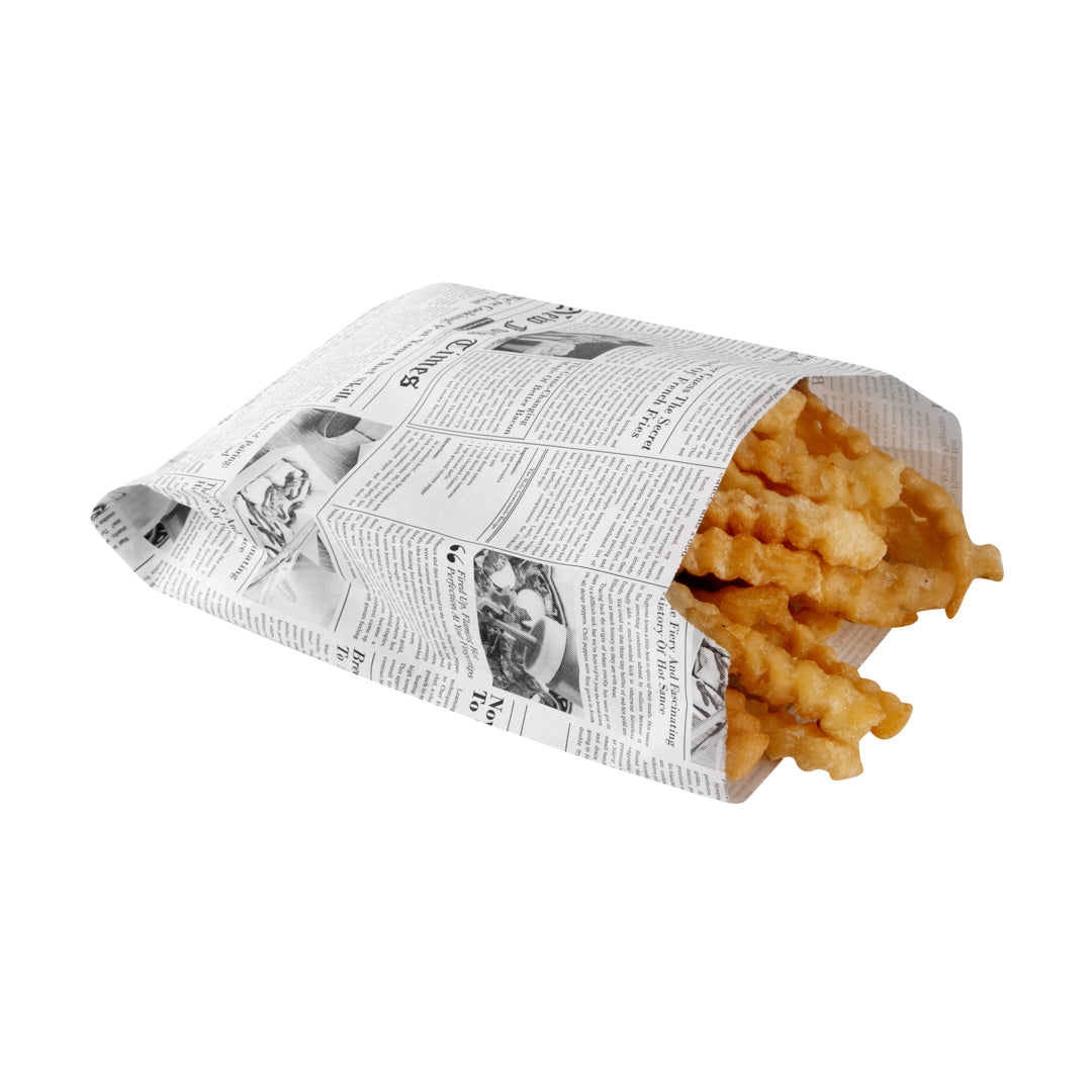 Bag Tek Newsprint Paper French Fry / Snack Bag - 4 1/4" x 1 1/2" x 6 1/4" - 100 count box