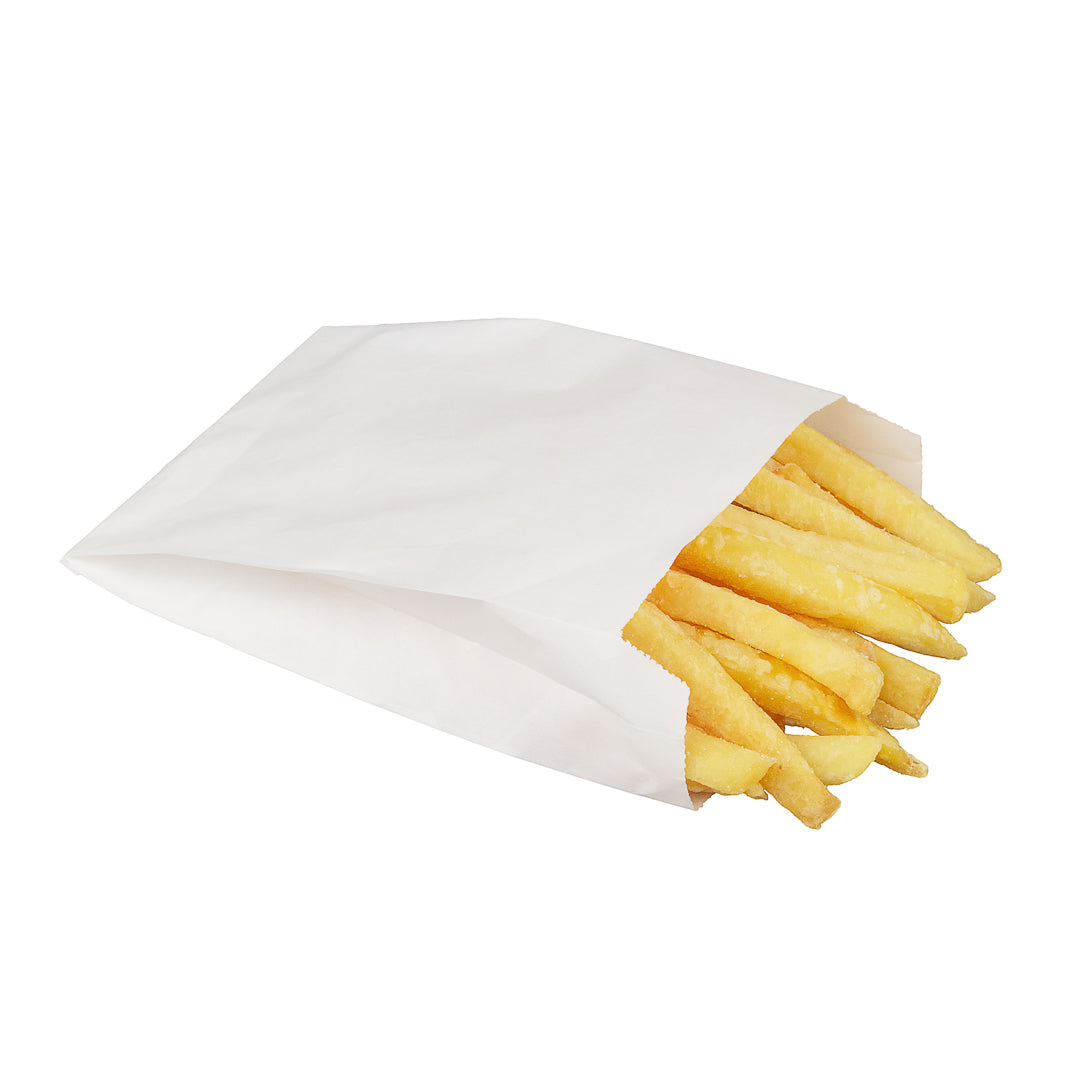 Bag Tek White Paper French Fry / Snack Bag - 4 1/4" x 1 1/2" x 6 1/4" - 100 count box