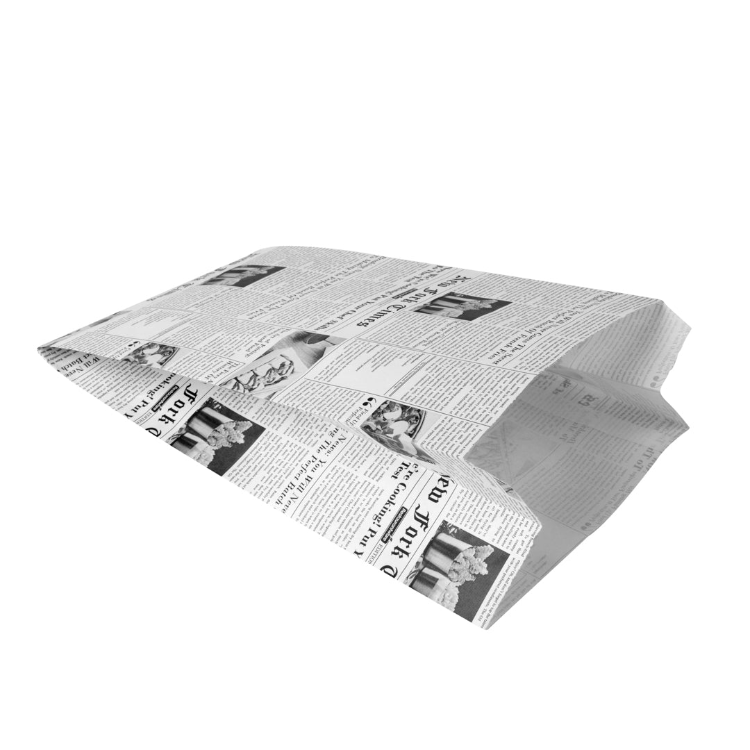 Bag Tek Newsprint Paper French Fry / Snack Bag - 5" x 3" x 8 3/4" - 100 count box