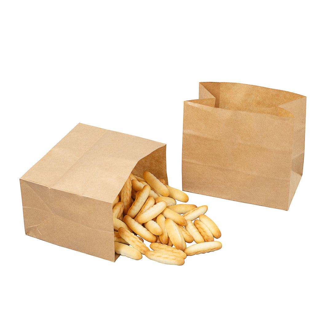 Bag Tek Kraft Paper Large Snack Bag - 4 1/4" x 2 1/2" x 3 3/4"  -  100 count box