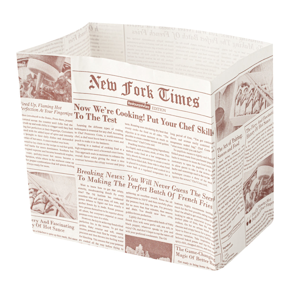 Bag Tek Sepia Newsprint Paper Large Snack Bag - 4 1/4" x 2 1/2" x 3 3/4" - 100 count box