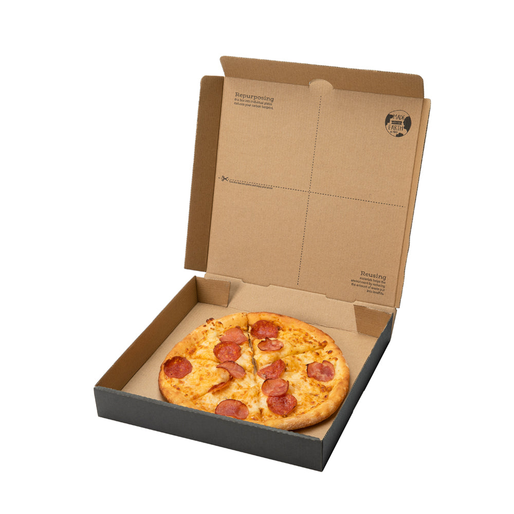 Eco Pie Kraft and Black Paper Corrugated Pizza Box - Repurpose for Plates - 16 1/4" x 16 1/4" x 1 3/4" - 50 count box