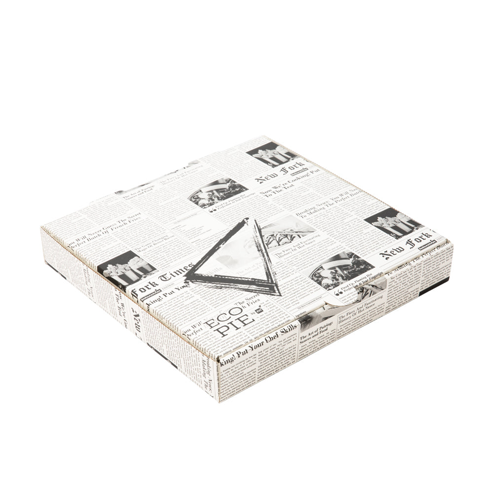 Eco Pie Newsprint and White Paper Corrugated Pizza Box - Repurpose for Plates - 16 1/4" x 16 1/4" x 1 3/4" - 50 count box