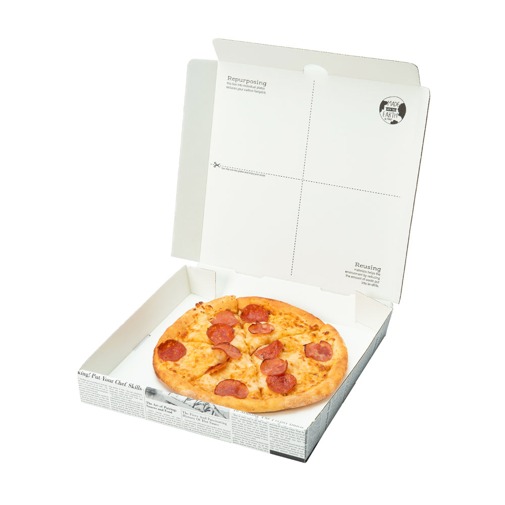 Eco Pie Newsprint and White Paper Corrugated Pizza Box - Repurpose for Plates - 16 1/4" x 16 1/4" x 1 3/4" - 50 count box