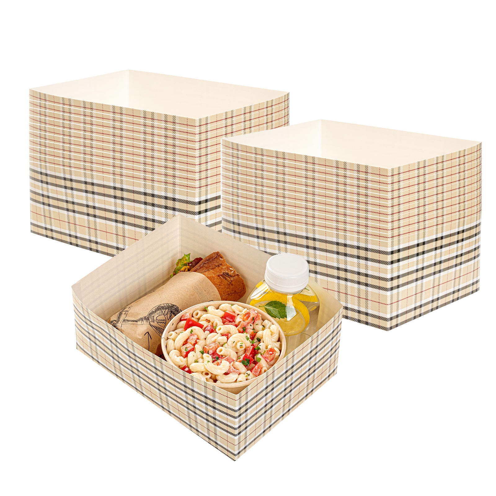 Bio Tek Rectangle Plaid Paper Sandwich / Burger Open Tray - 8 1/2" x 6" x 3 1/2" - 100 count box