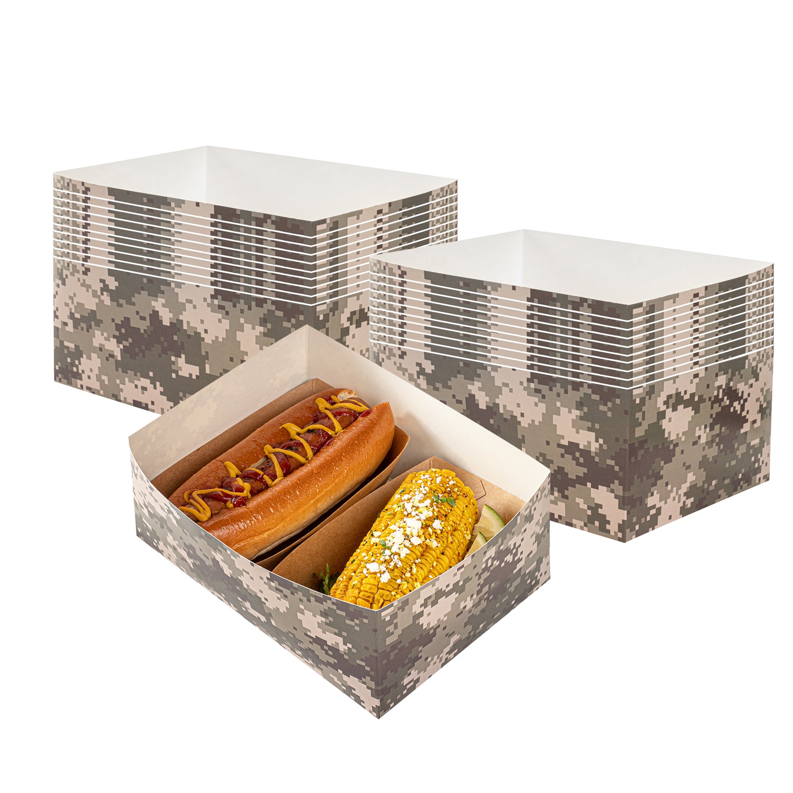 Bio Tek Rectangle Camouflage Paper Sandwich / Burger Open Tray - 8 1/2" x 6" x 3 1/2" - 100 count box