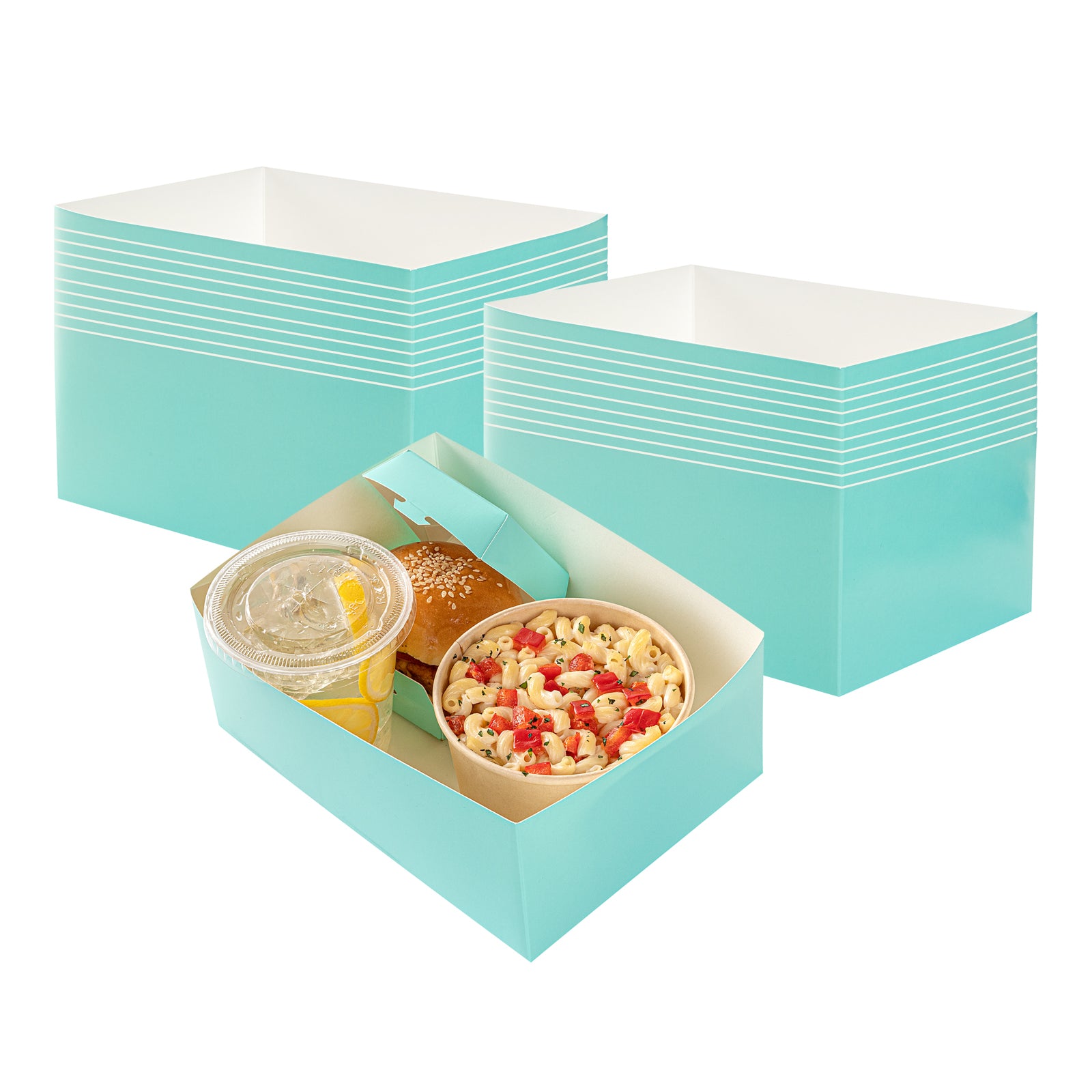 Bio Tek Rectangle Turquoise Paper Sandwich / Burger Open Tray - 8 1/2" x 6" x 3 1/2" - 100 count box