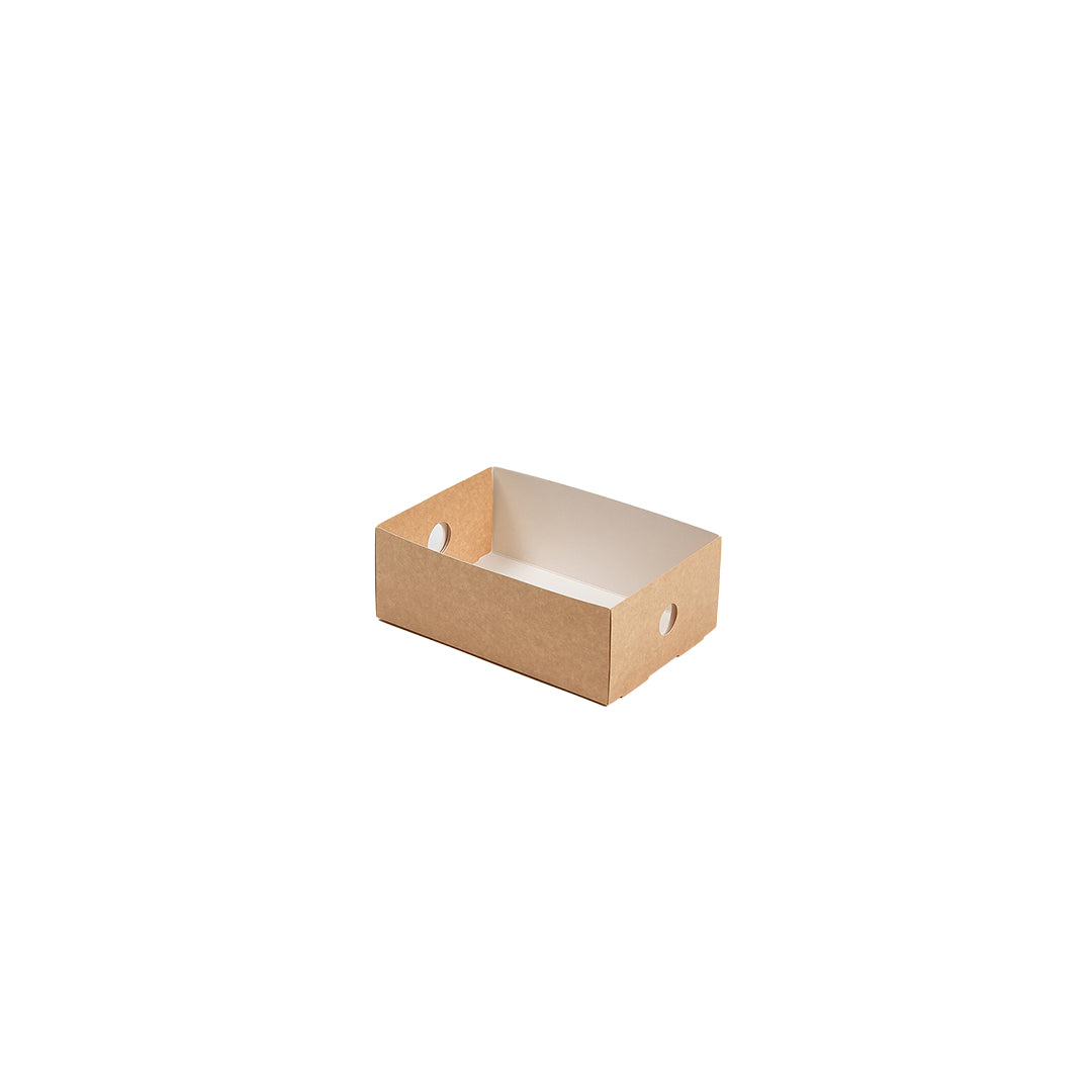 Slide Tek Rectangle Kraft Paper Small Insert - Fits Catering Tray - 8 3/4" x 6" x 3 1/4" - 10 count box