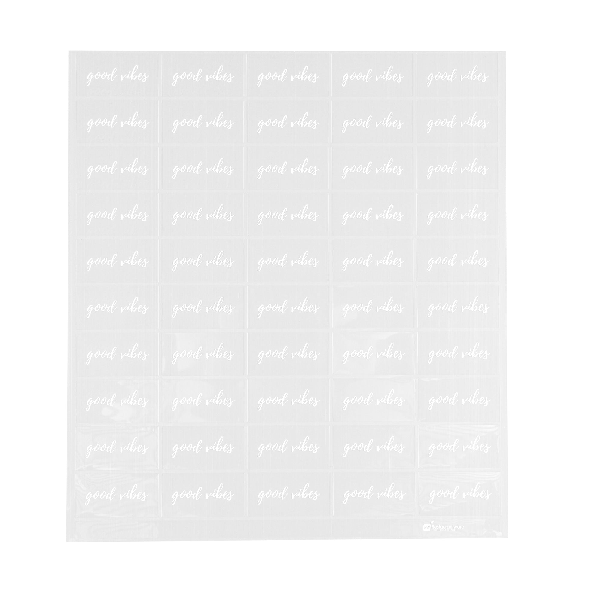 Label Tek Plastic Good Vibes Label - Clear with White Font, Water-Resistant - 2" x 1" - 100 count box