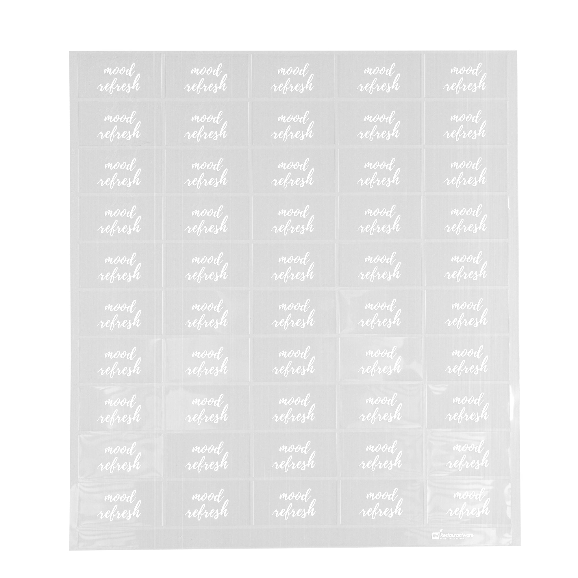 Label Tek Plastic Mood Refresh Label - Clear with White Font, Water-Resistant - 2" x 1" - 100 count box