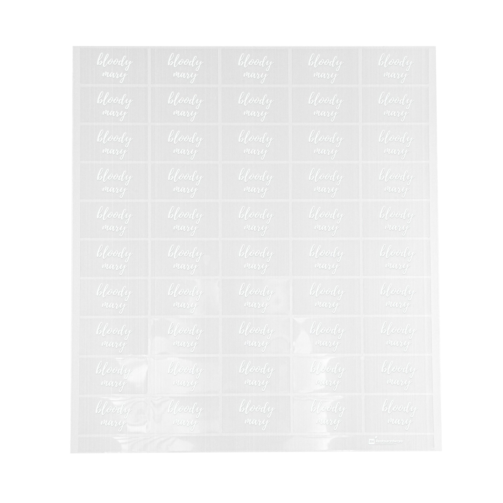 Label Tek Plastic Bloody Mary Label - Clear with White Font, Water-Resistant - 2" x 1" - 100 count box